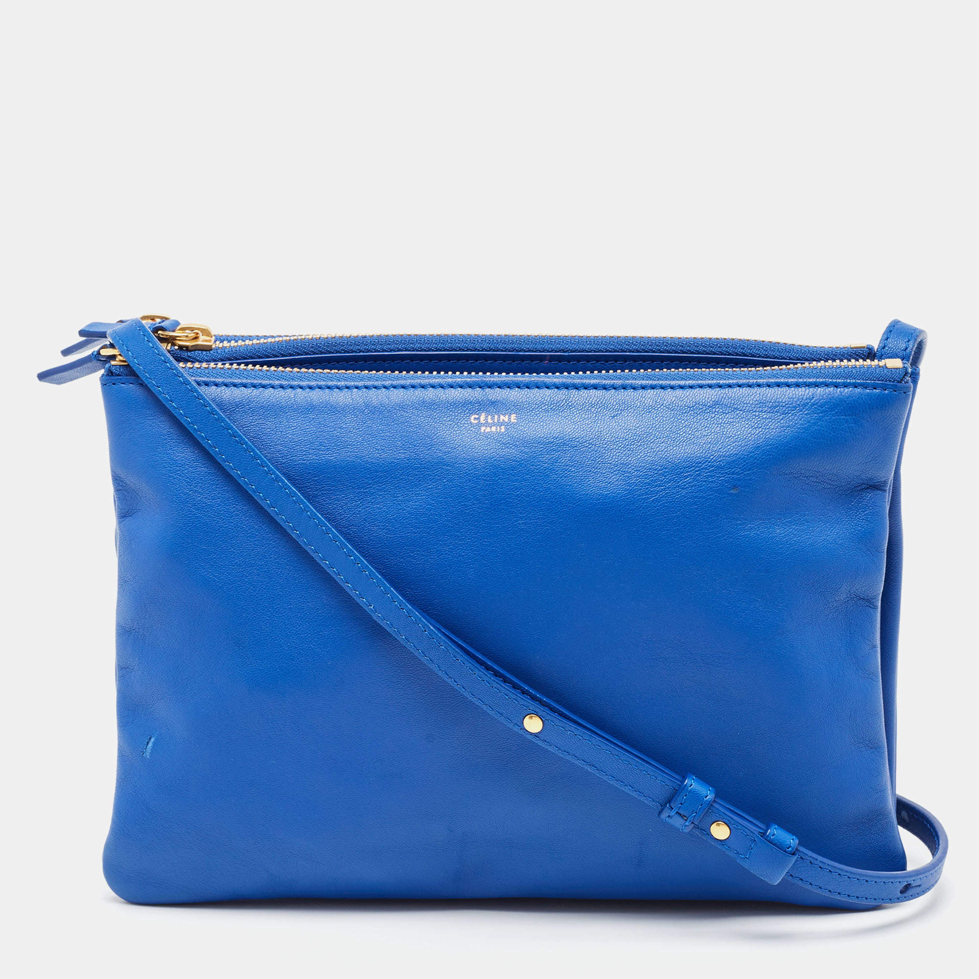 Pre Owned Celine Blue Leather Large Trio Zip Crossbody Bag