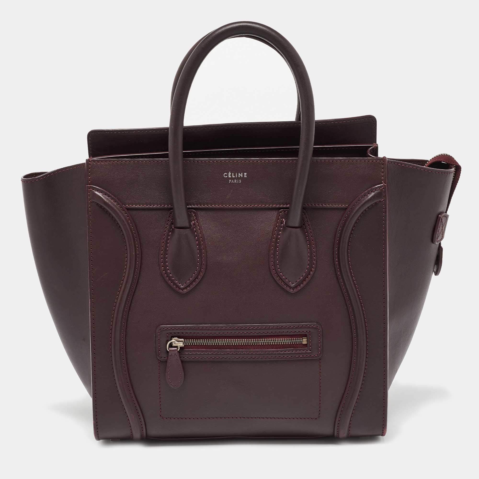 مملوكة مسبقًا Celine Dark Burgundy Leather Mini Luggage Tote