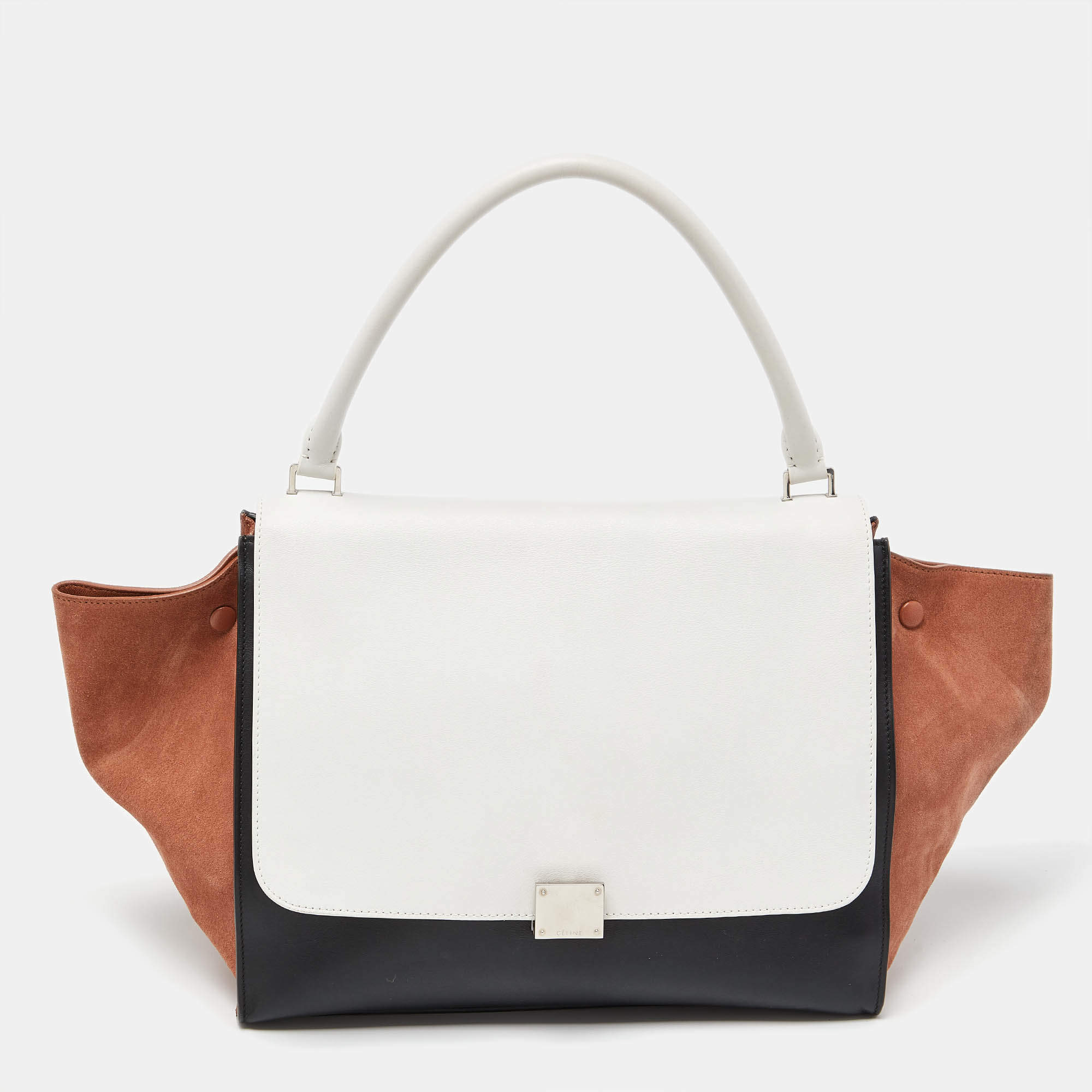 Pre Owned Celine Tricolor Leather and Suede Large Trapeze Top Handle Bag