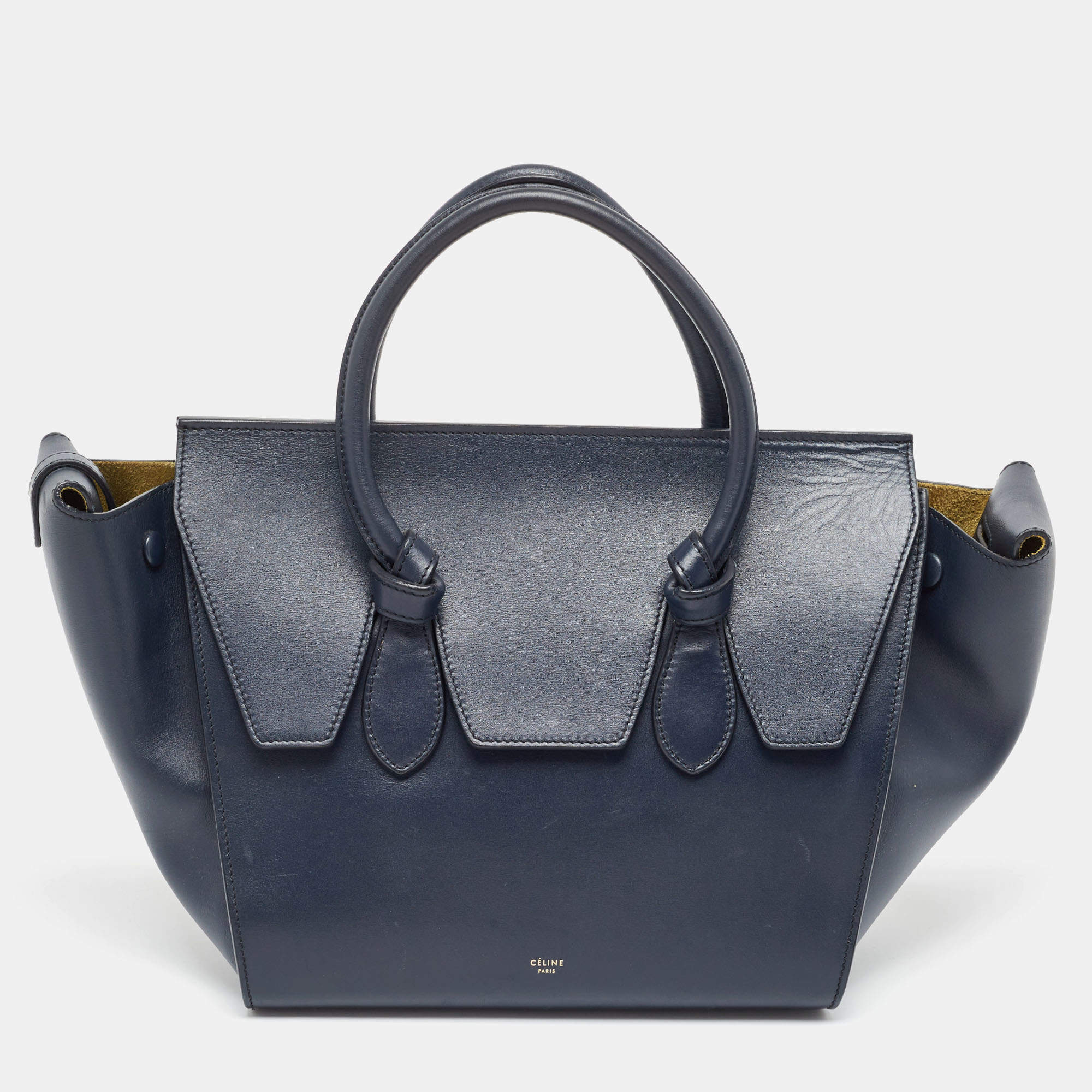 Pre Owned Celine Navy Blue Leather Mini Tie Tote