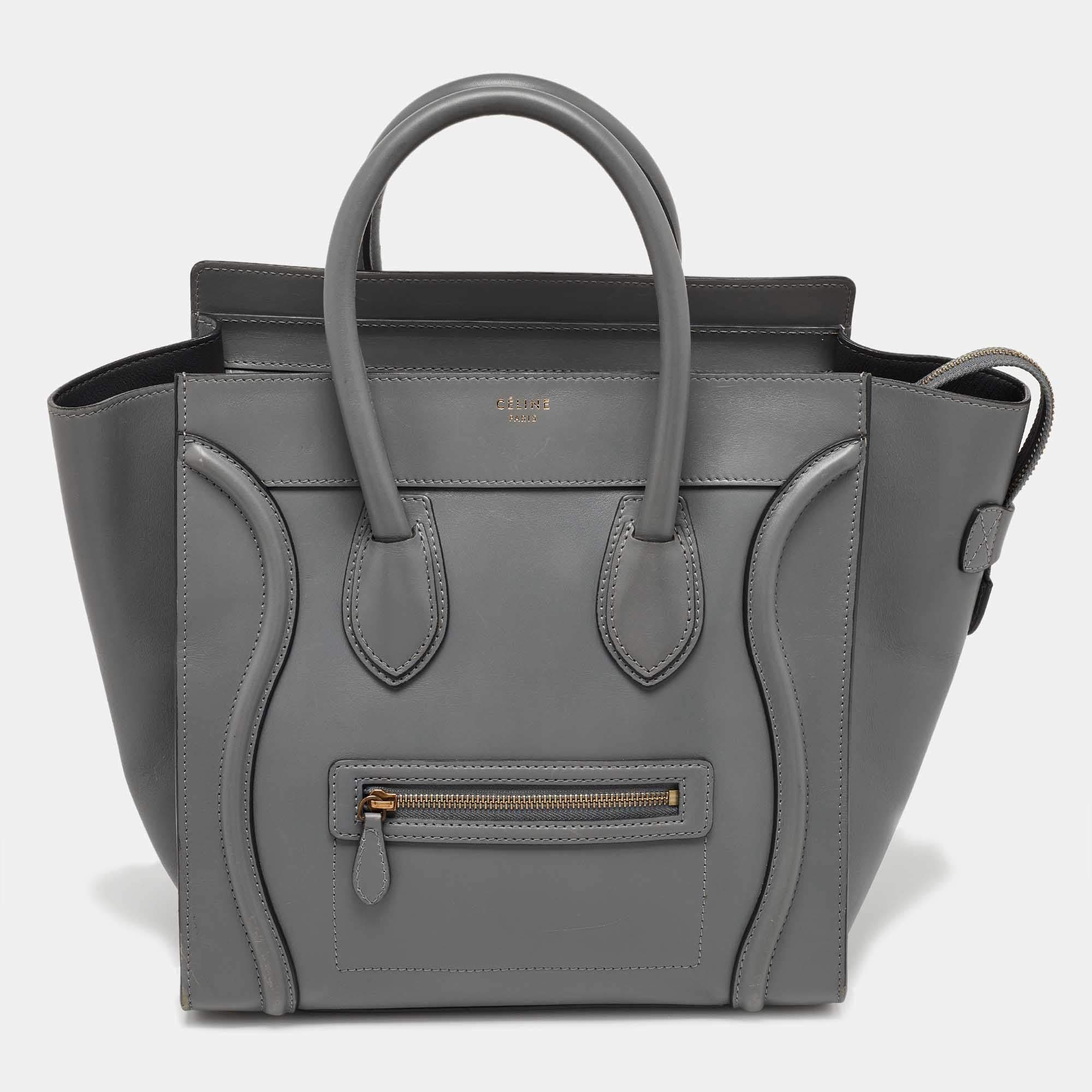 Pre Owned Celine Grey Leather Mini Luggage Tote