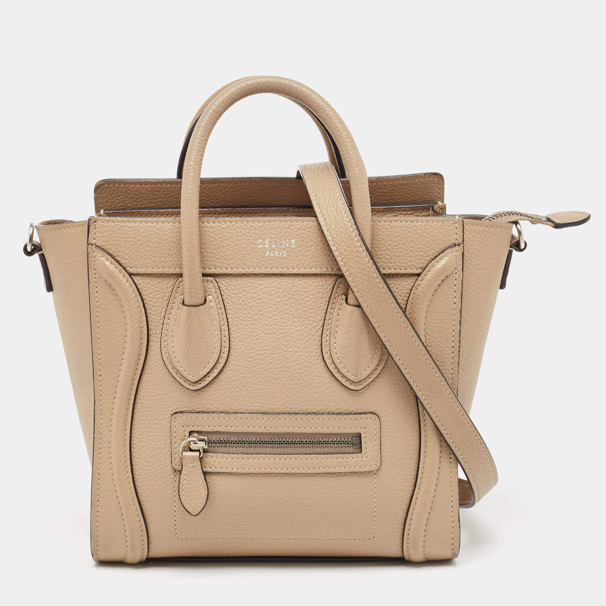 Pre Owned Céline Taupe Leather Nano Luggage Tote
