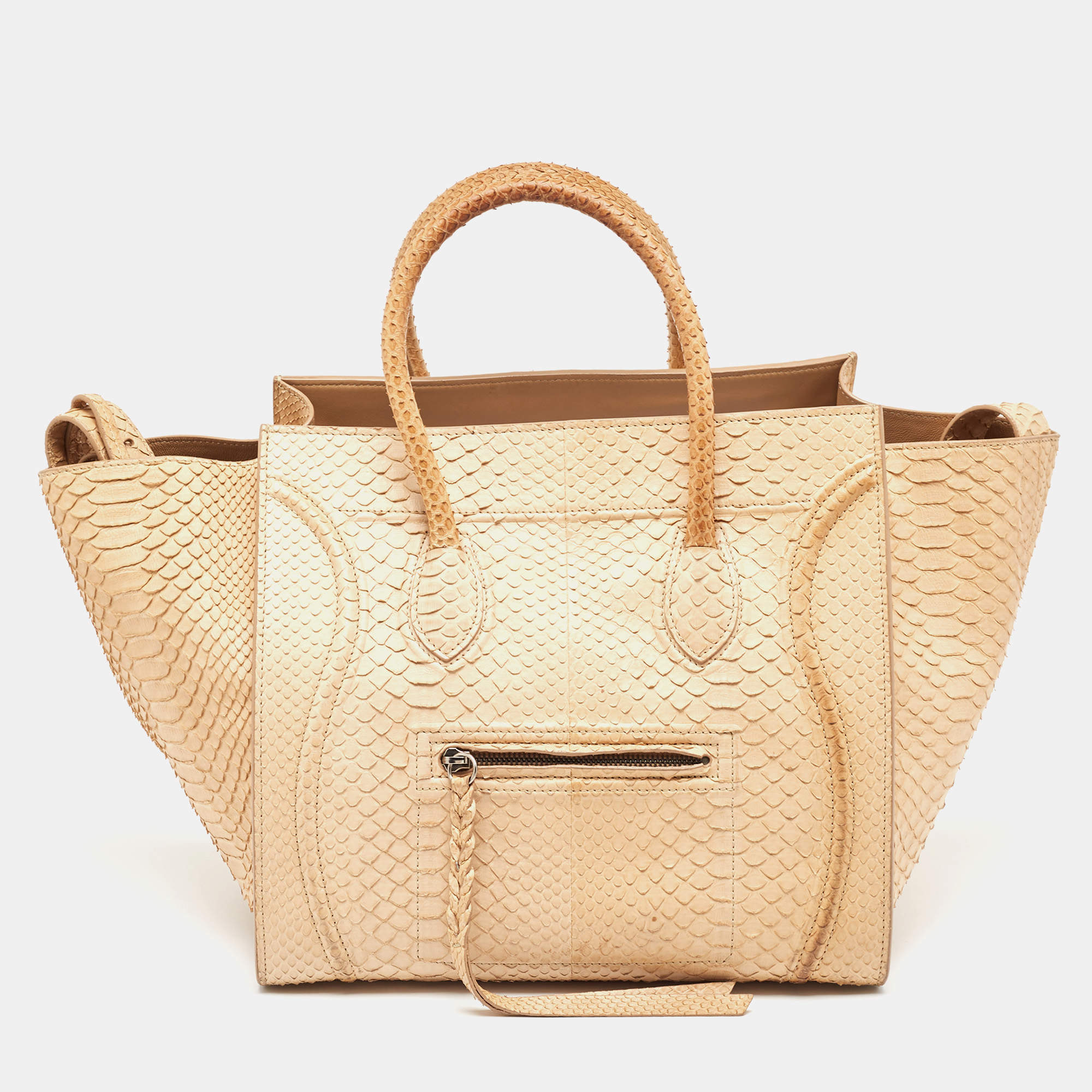 Pre Owned Celine Beige Python Medium Phantom Luggage Tote