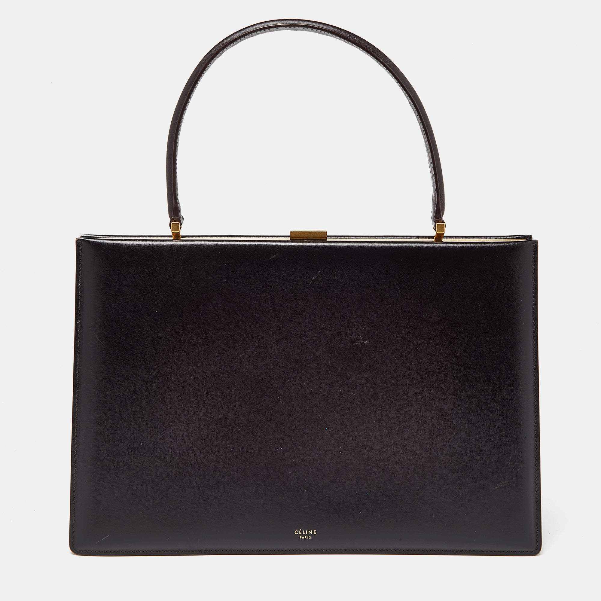 Pre Owned Celine Burgundy Leather Frame Top Handle Bag