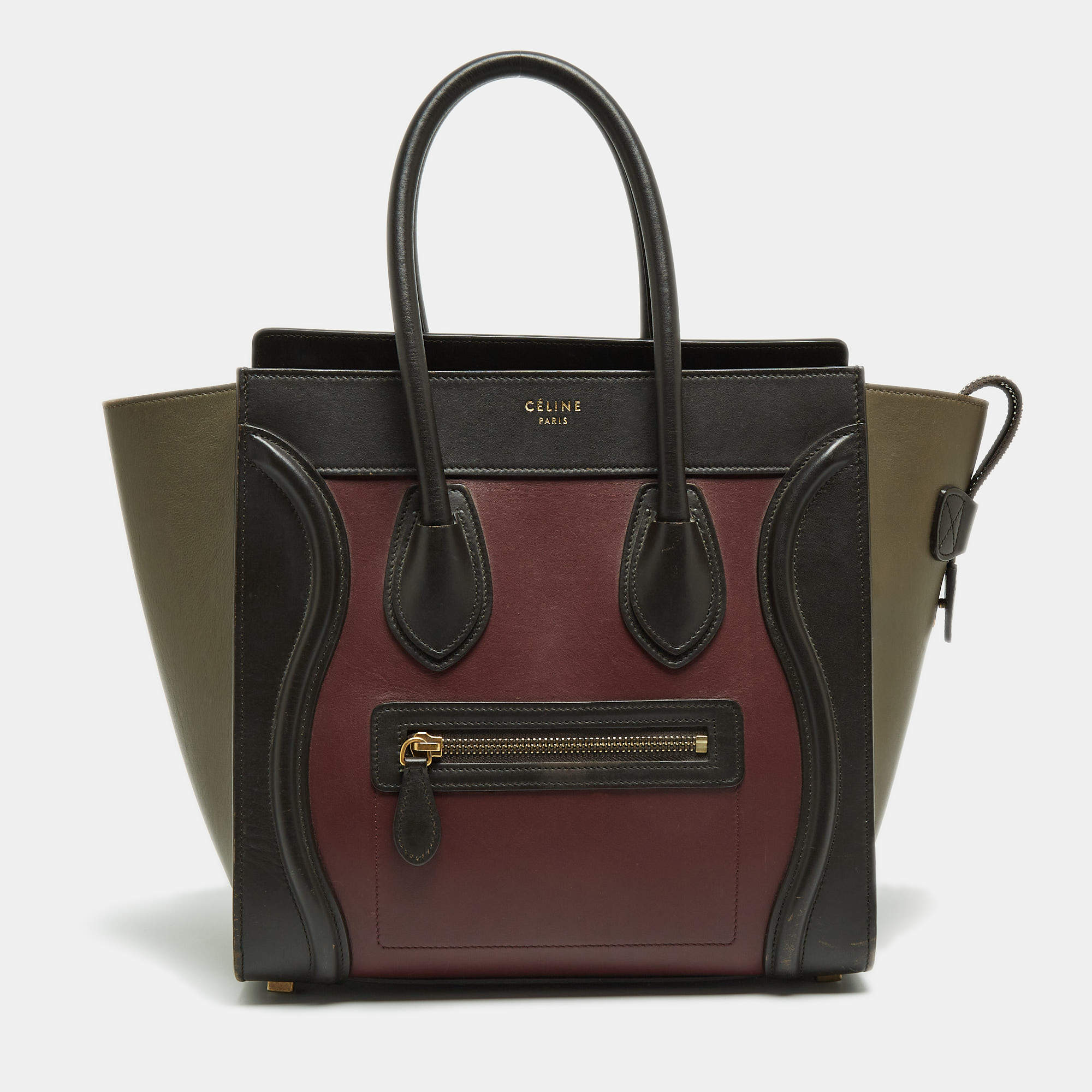 Pre Owned Celine Tri Color Leather Micro Luggage Tote