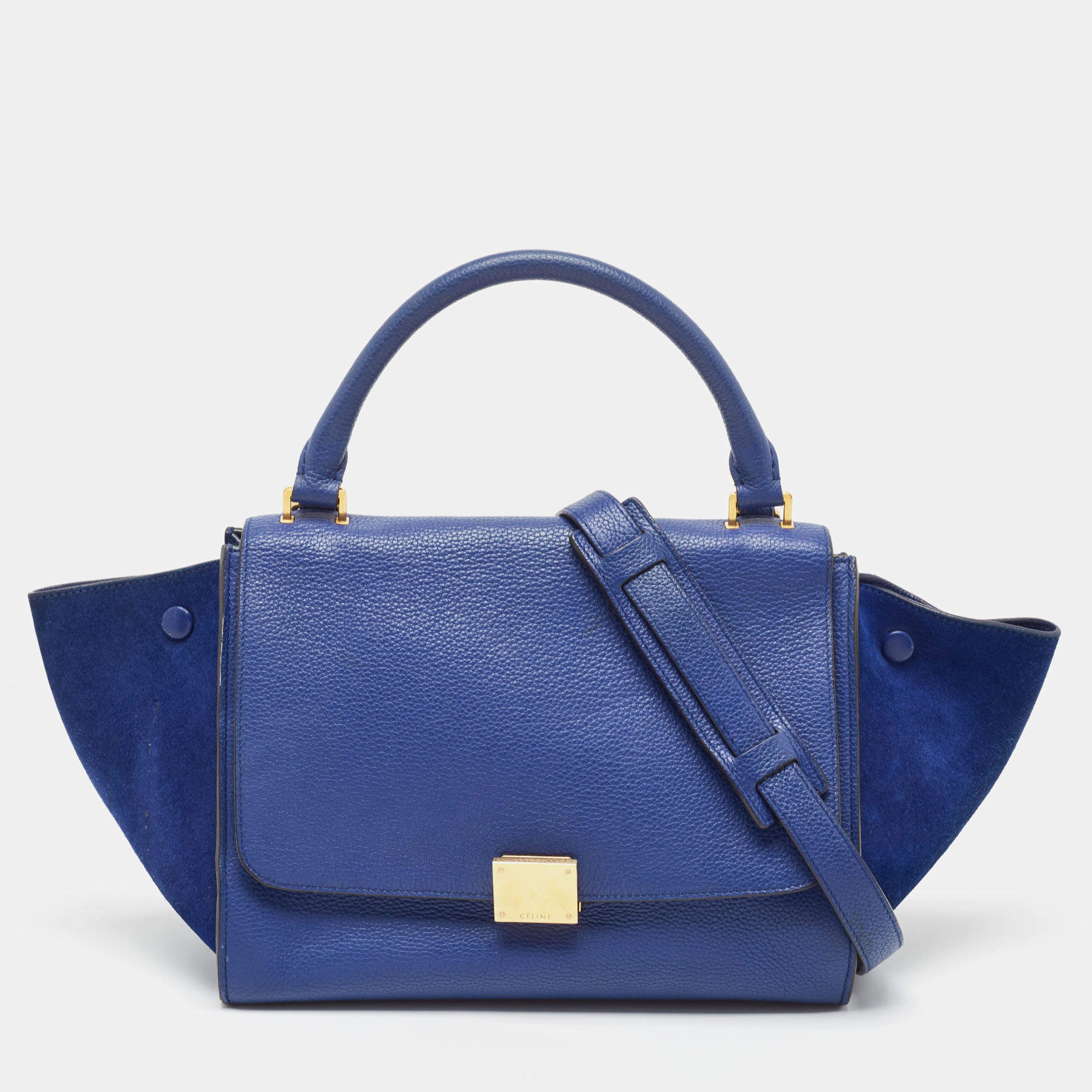 Pre Owned Celine Blue Leather and Suede Small Trapeze Top Handle Bag