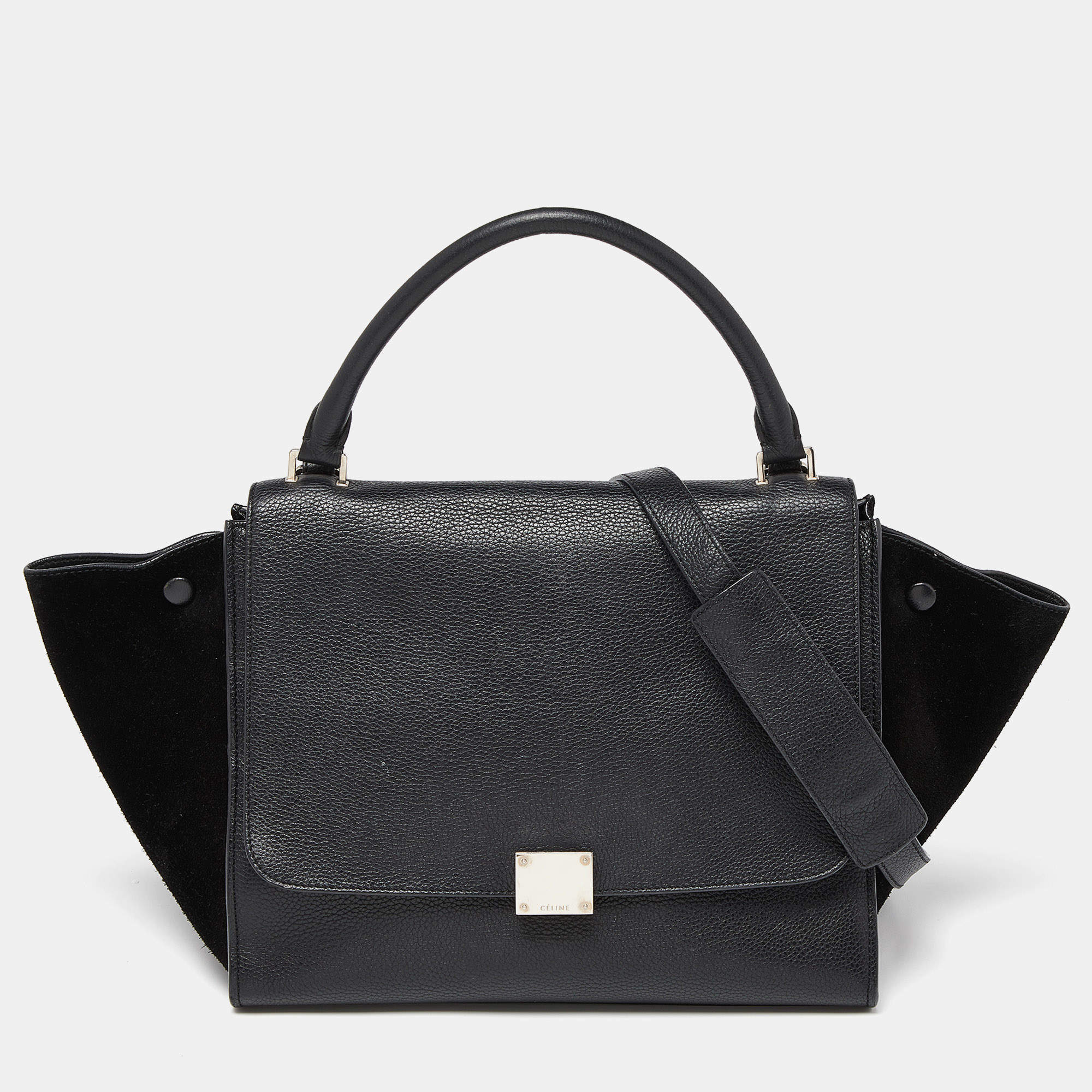 مملوكة مسبقًا Celine Black Leather and Suede Medium Trapeze Bag