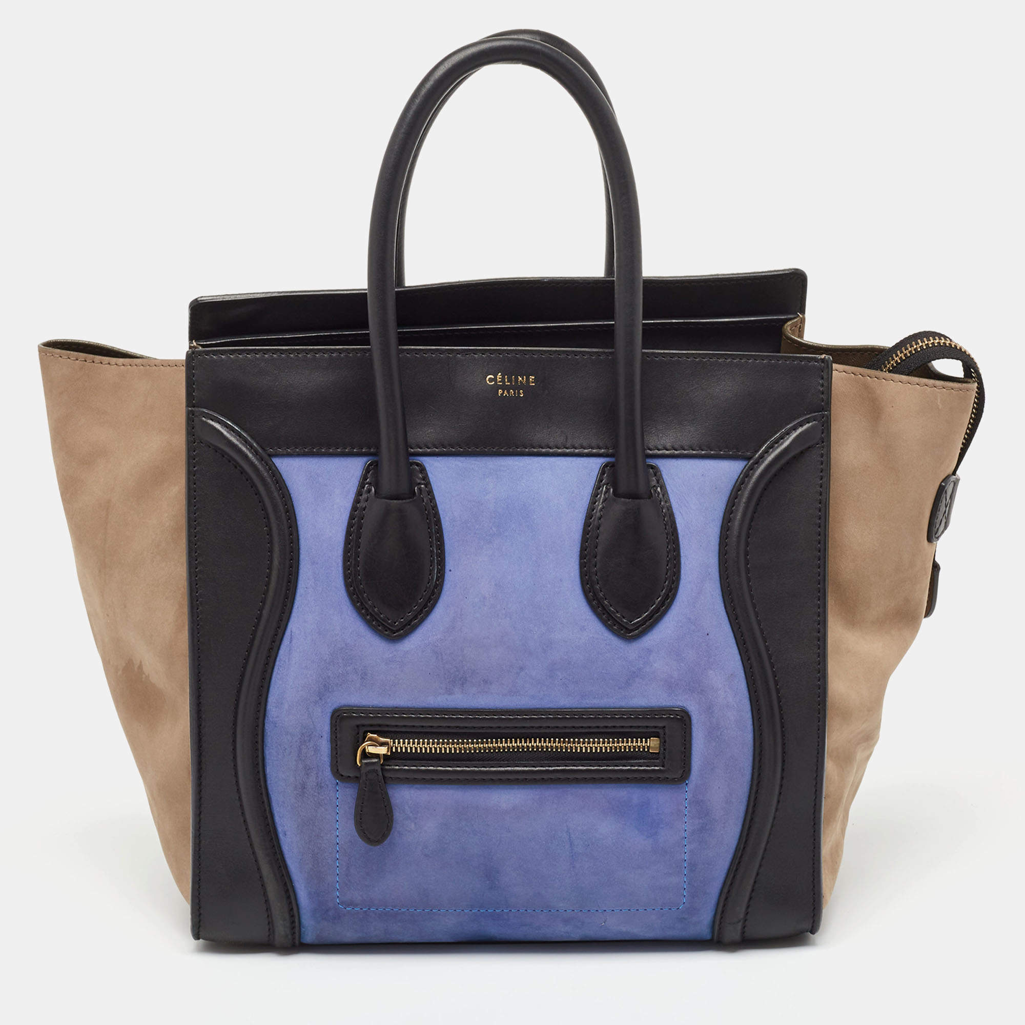 Pre Owned Celine Tricolor Leather and Nubuck Mini Luggage Tote