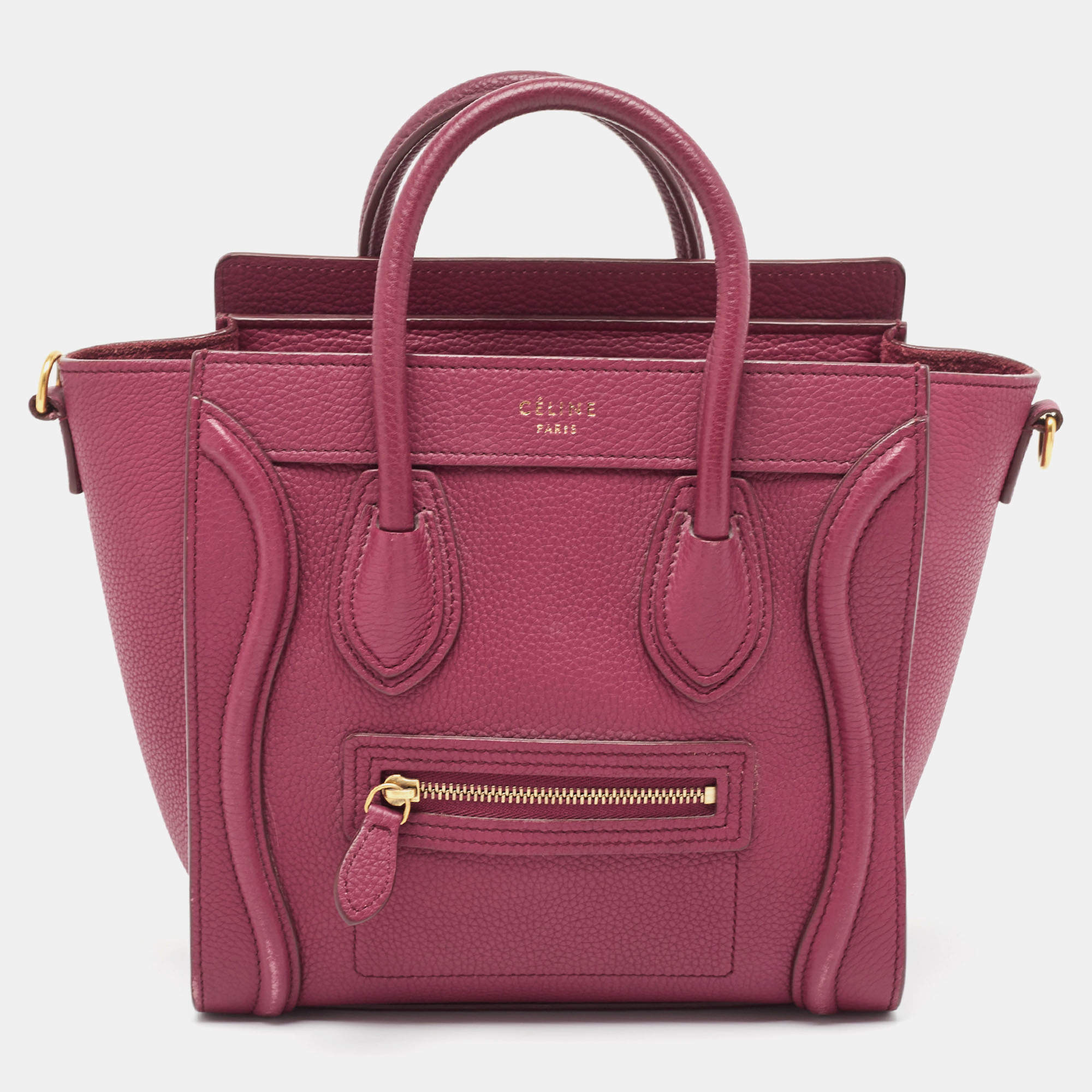 Pre Owned Celine Burgundy Leather Nano Luggage Tote Bag
