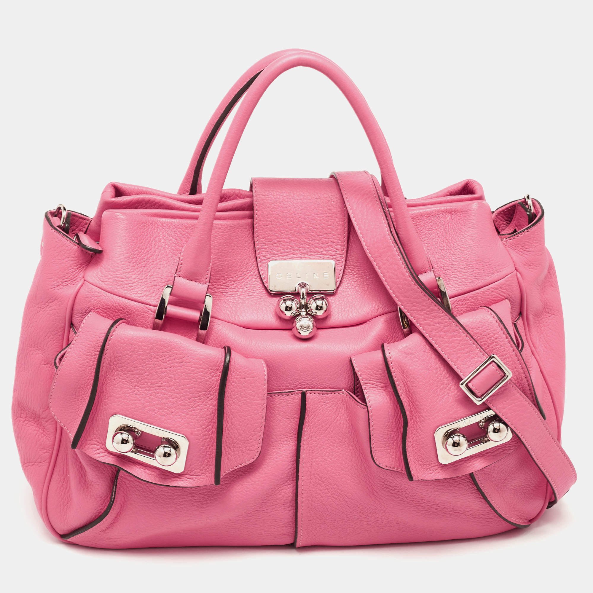Pre Owned Celine Fuchsia Leather Blossom Satchel