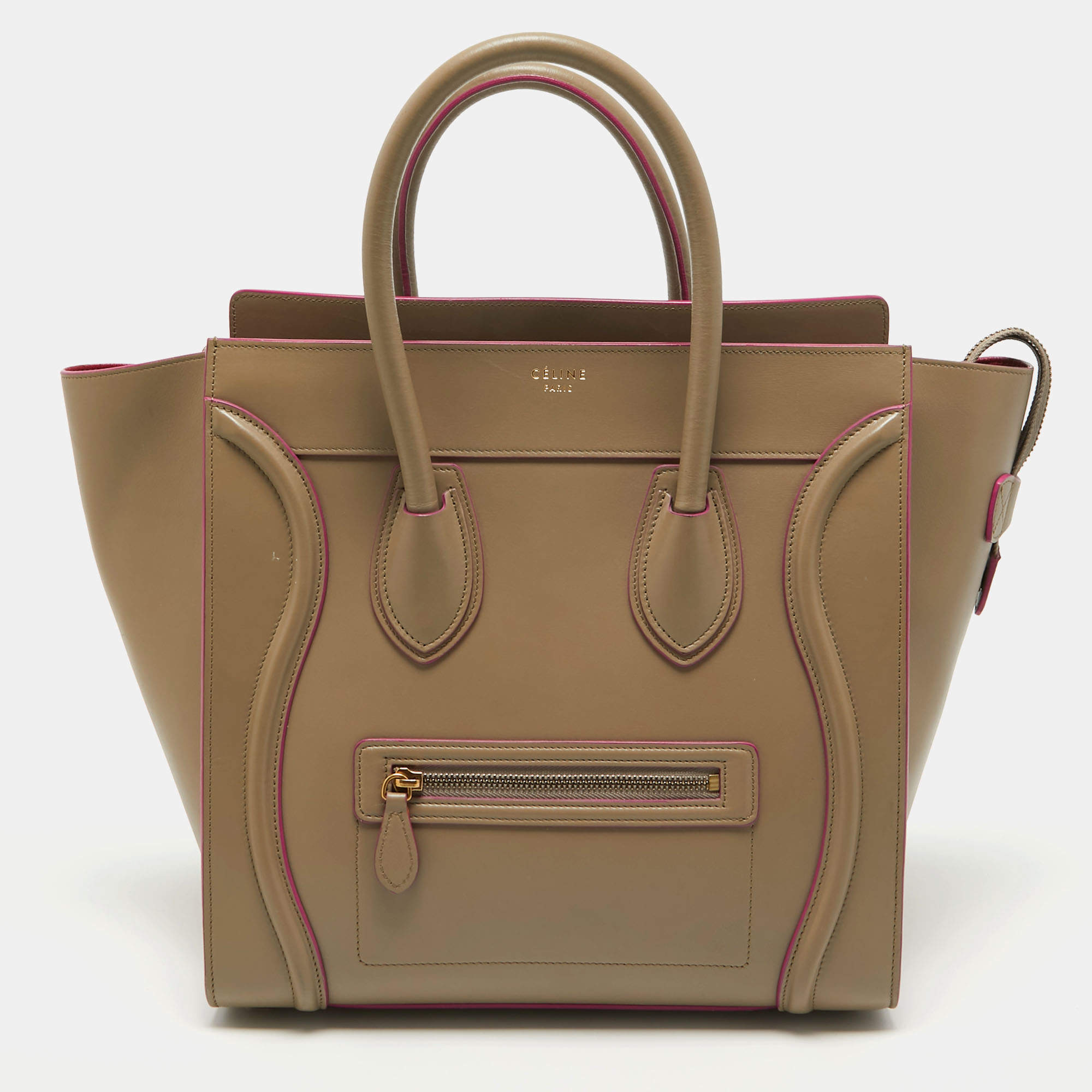 Pre Owned Celine Beige Leather Mini Luggage Tote
