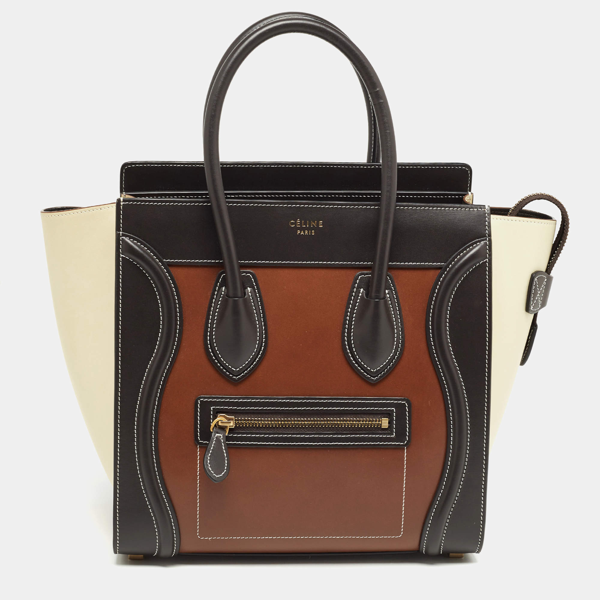 Pre Owned Celine Tricolor Leather Micro Luggage Tote
