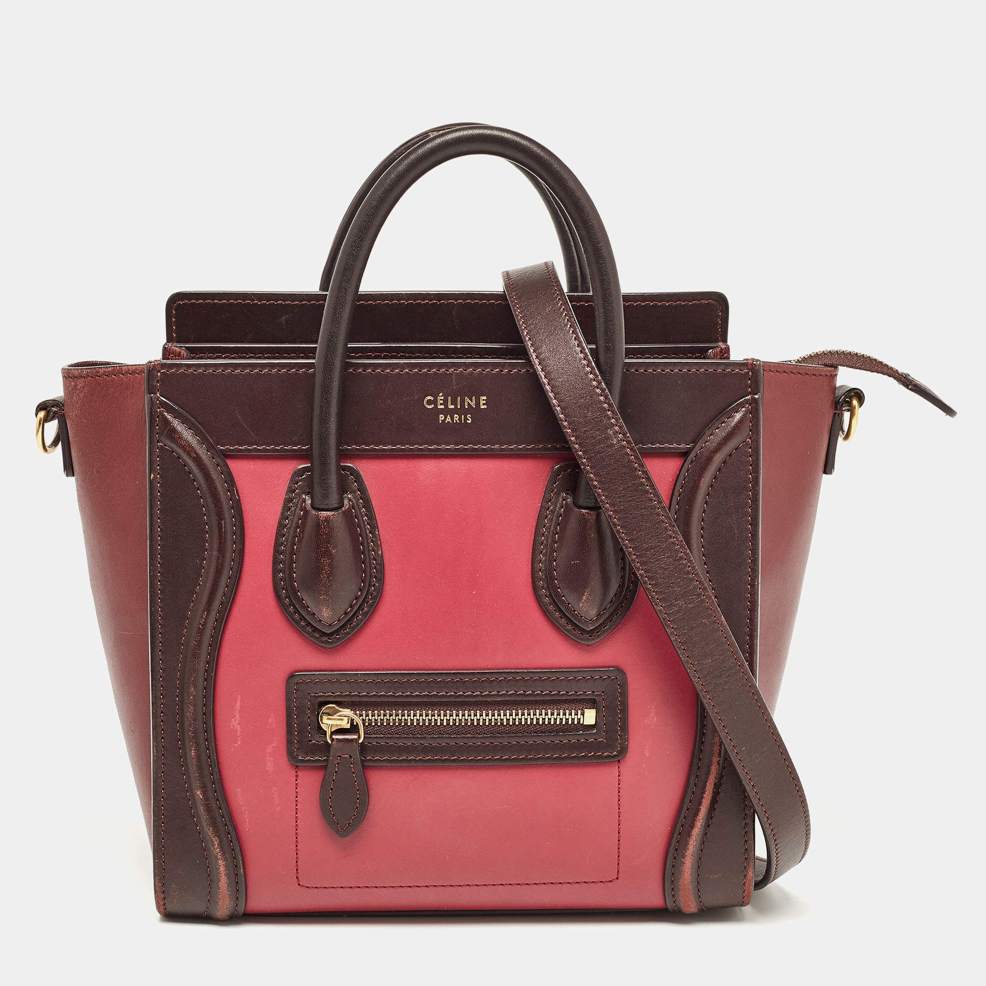 Pre Owned Celine Tri Color Leather Nano Luggage Tote