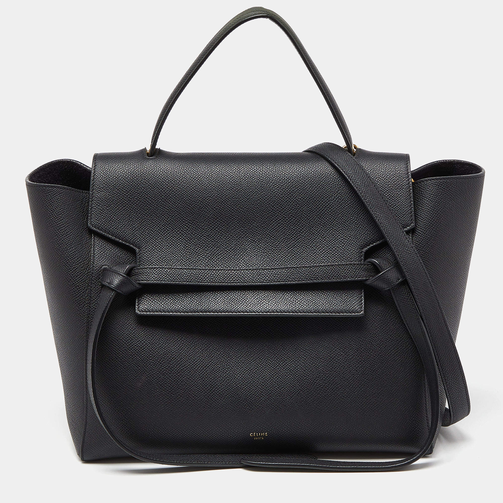 Pre Owned Celine Black Leather Mini Belt Top Handle Bag