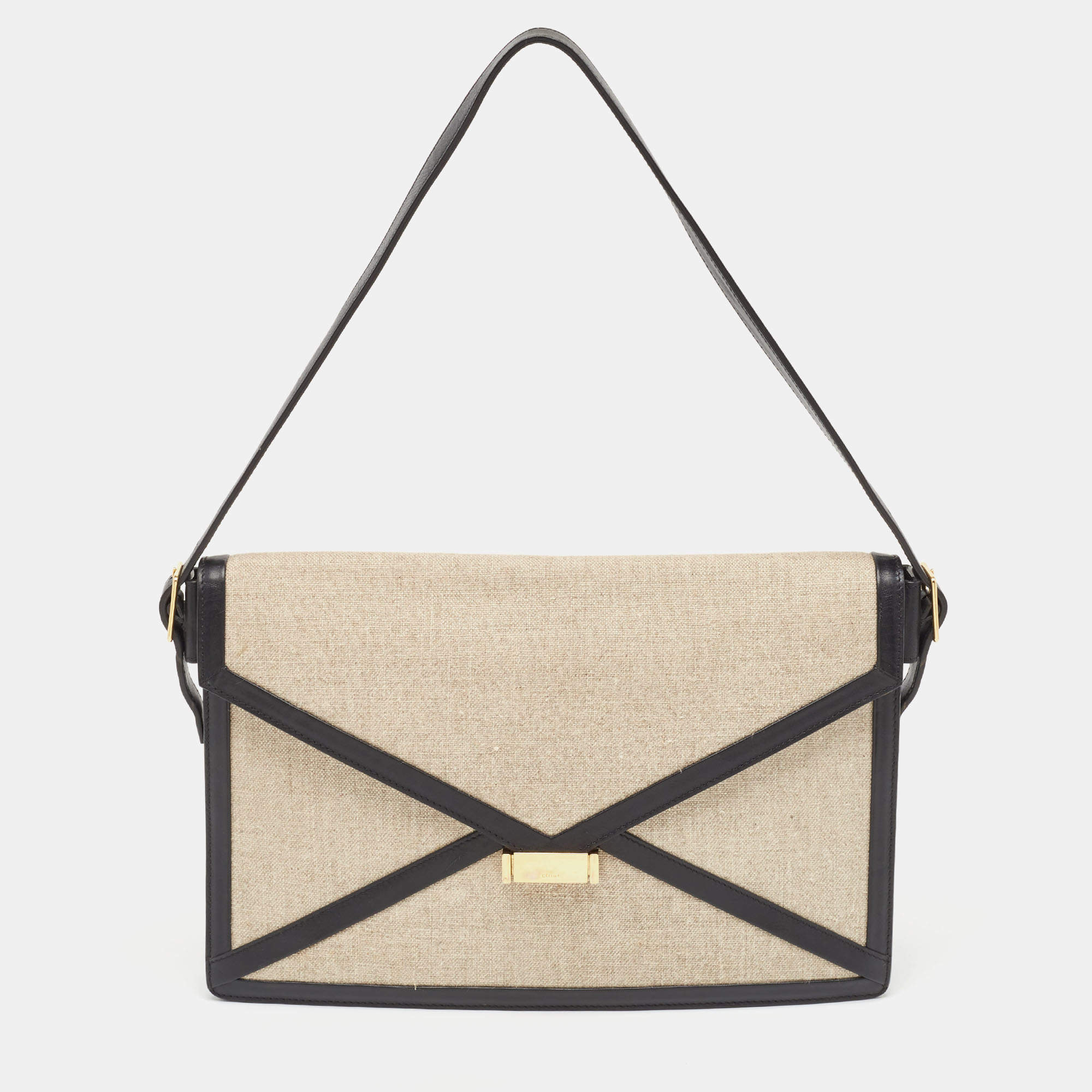 Pre Owned Celine Black/Grey Canvas and Leather Diamond Shoulder Bag