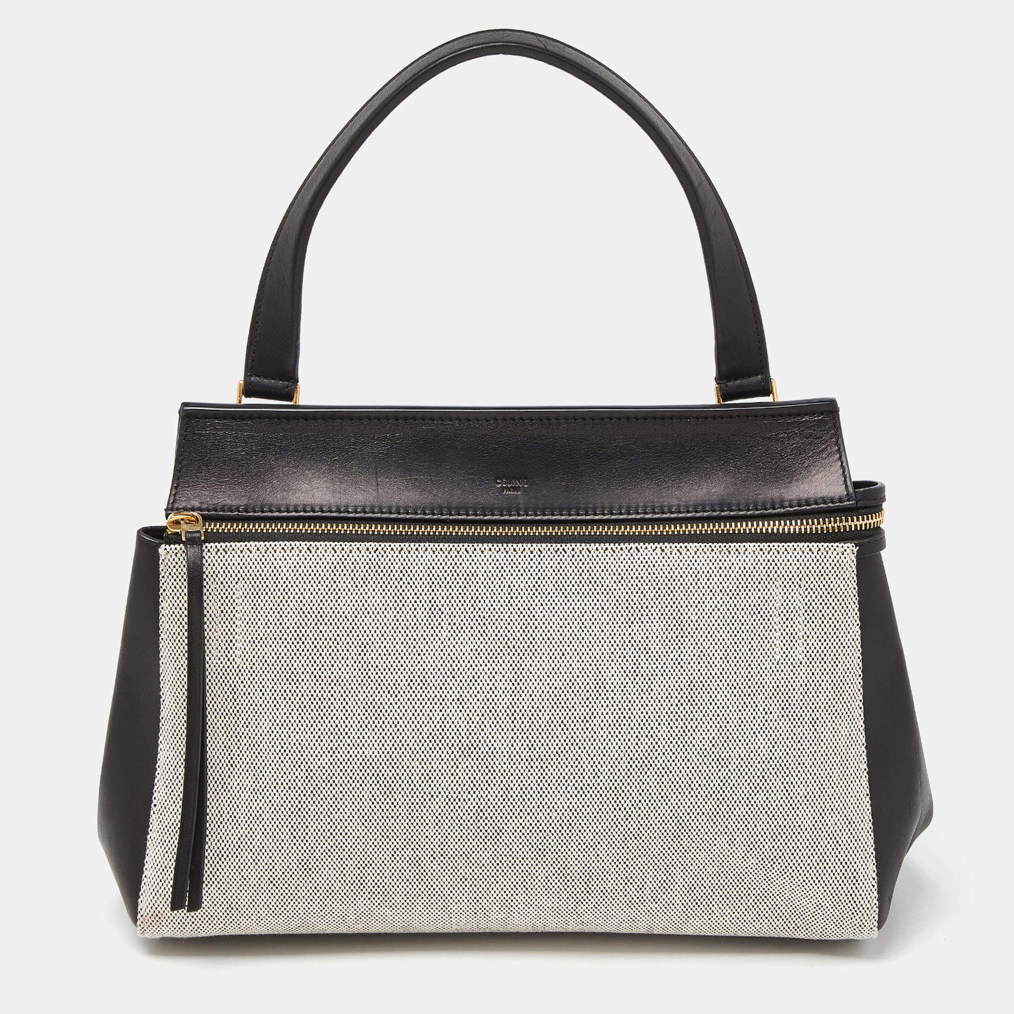 Pre Owned Céline Black/Off White Canvas and Leather Small Edge Bag