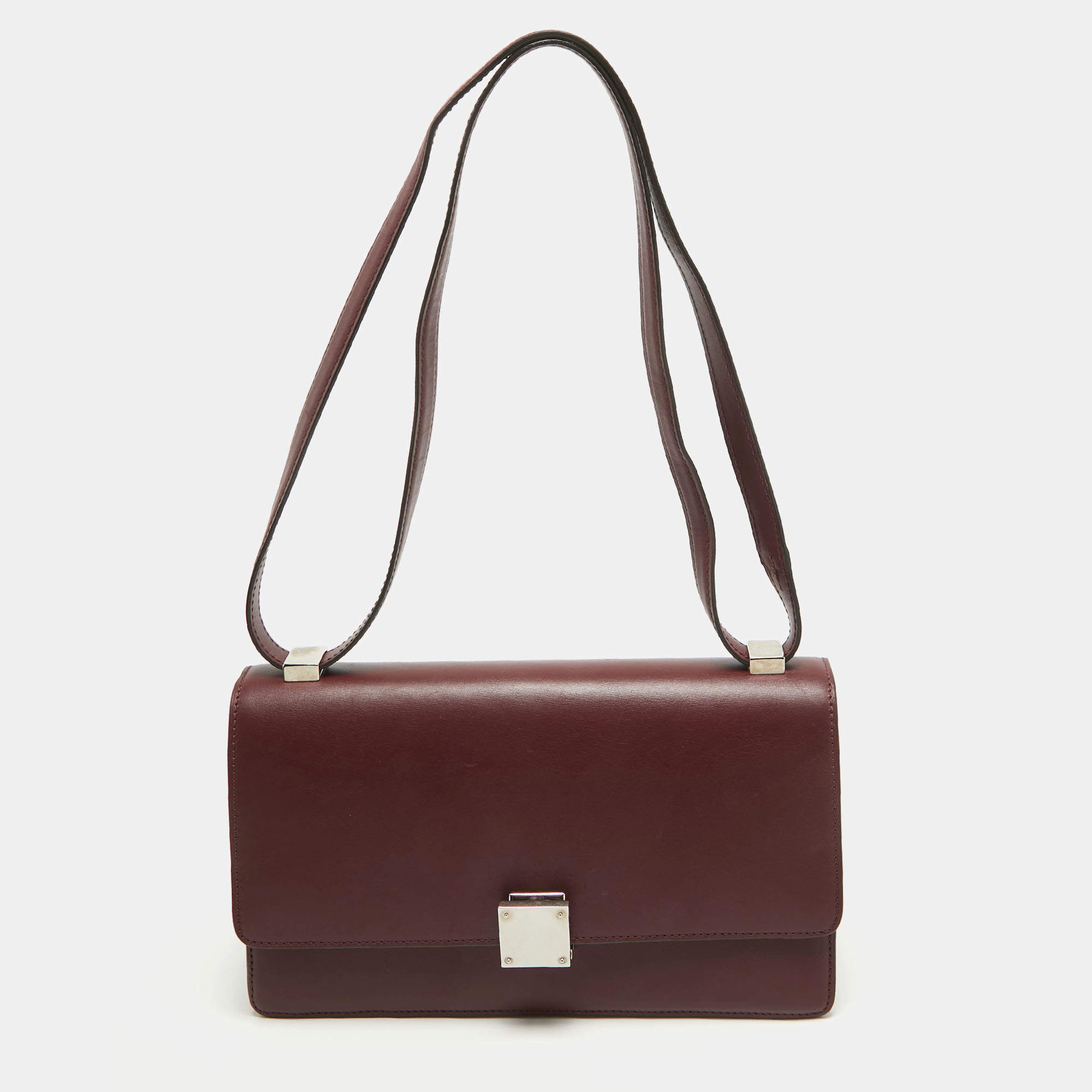 Celine Burgundy/Brown Leather and Python Classic Box Shoulder Bag