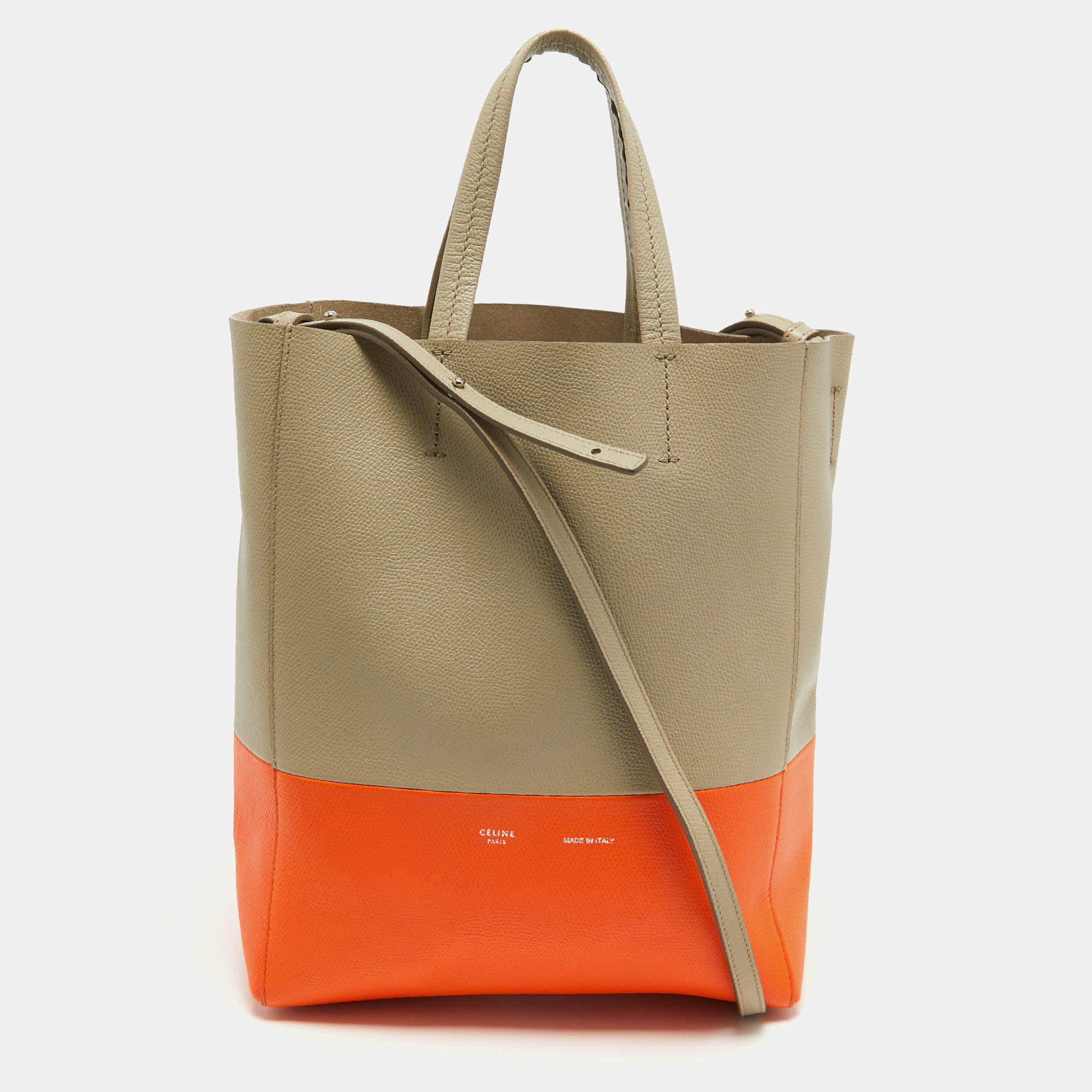 Pre Owned Celine Beige/Orange Leather Small Vertical Cabas Tote