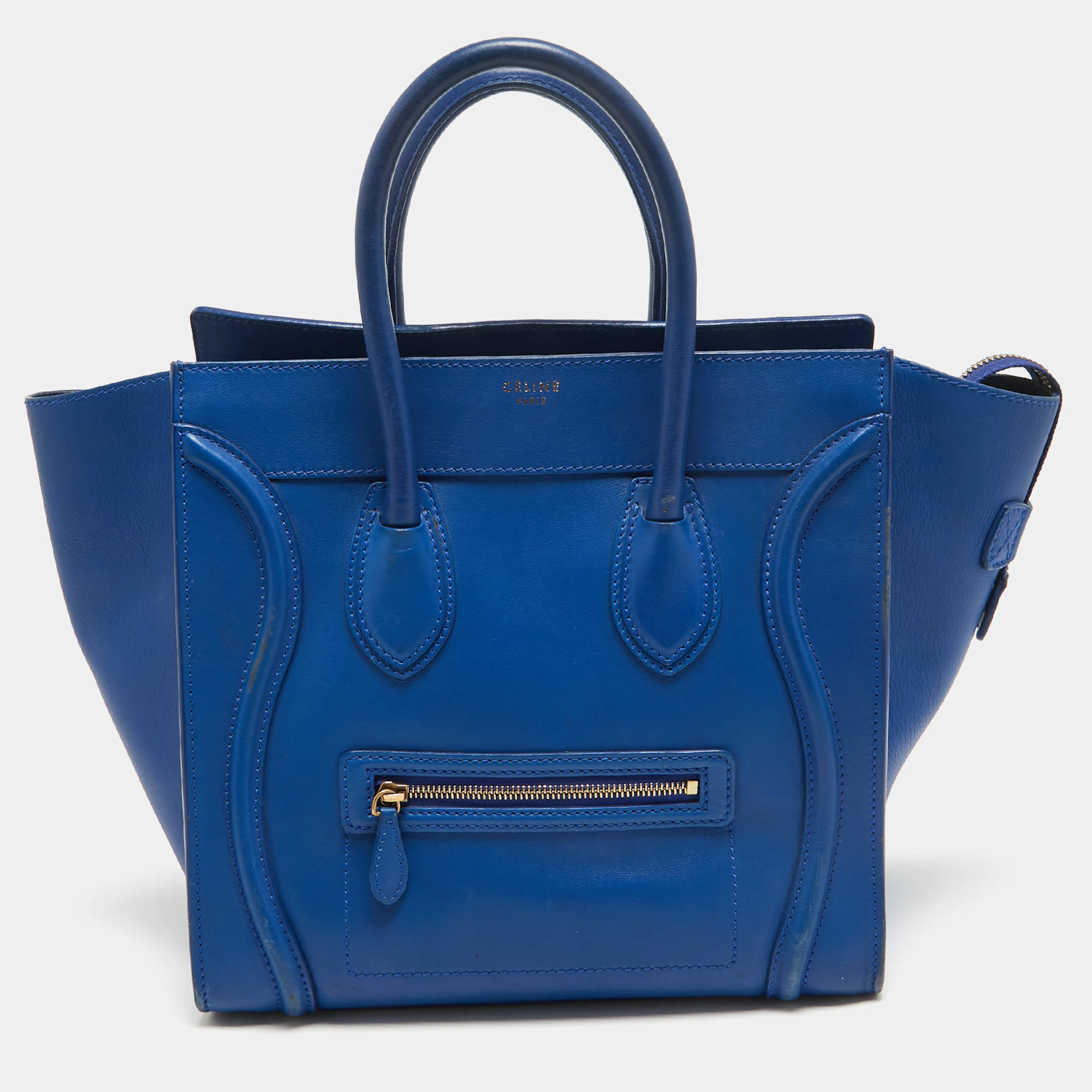 Pre Owned Celine Blue Leather Mini Luggage Tote