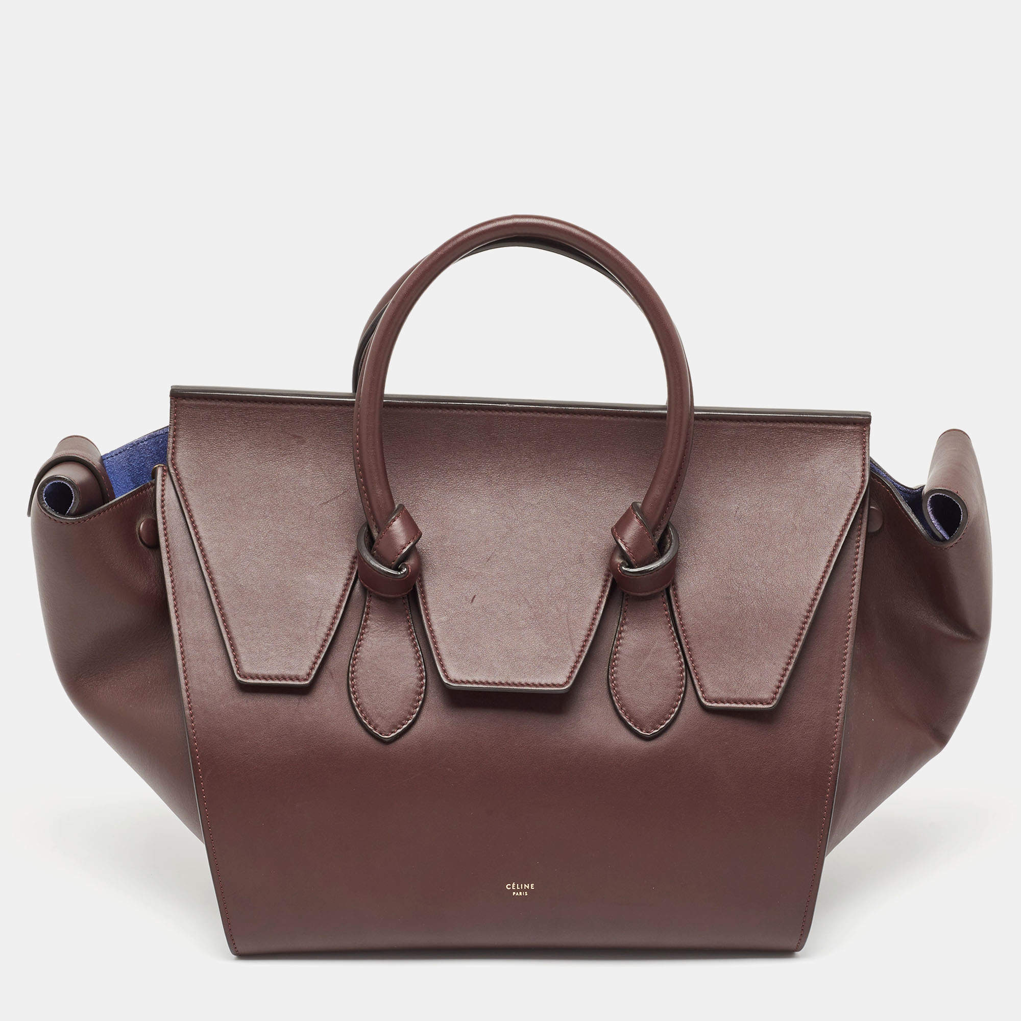 Pre Owned Celine Burgundy Leather Small Tie Tote