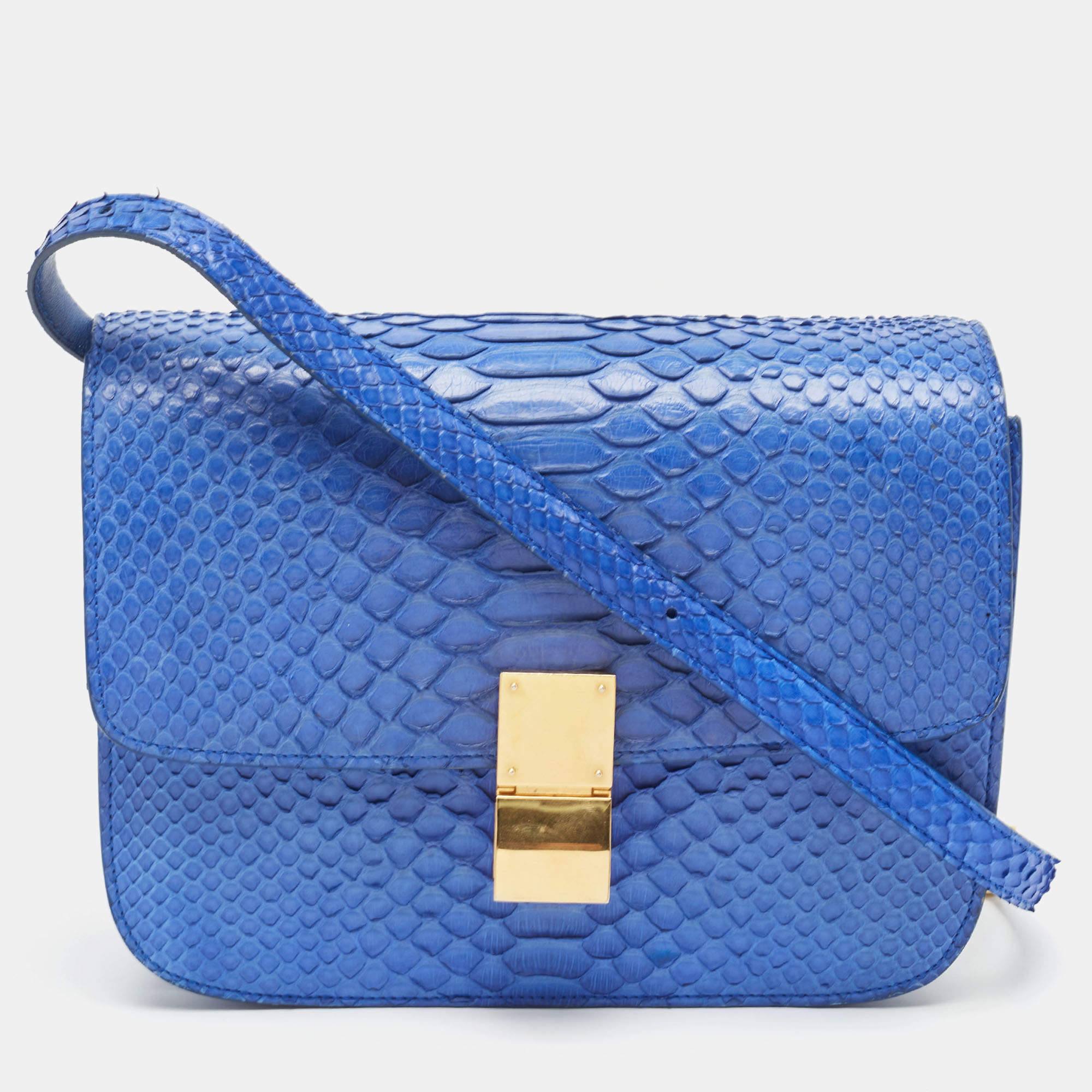 Pre Owned Celine Blue Python Medium Classic Box Bag