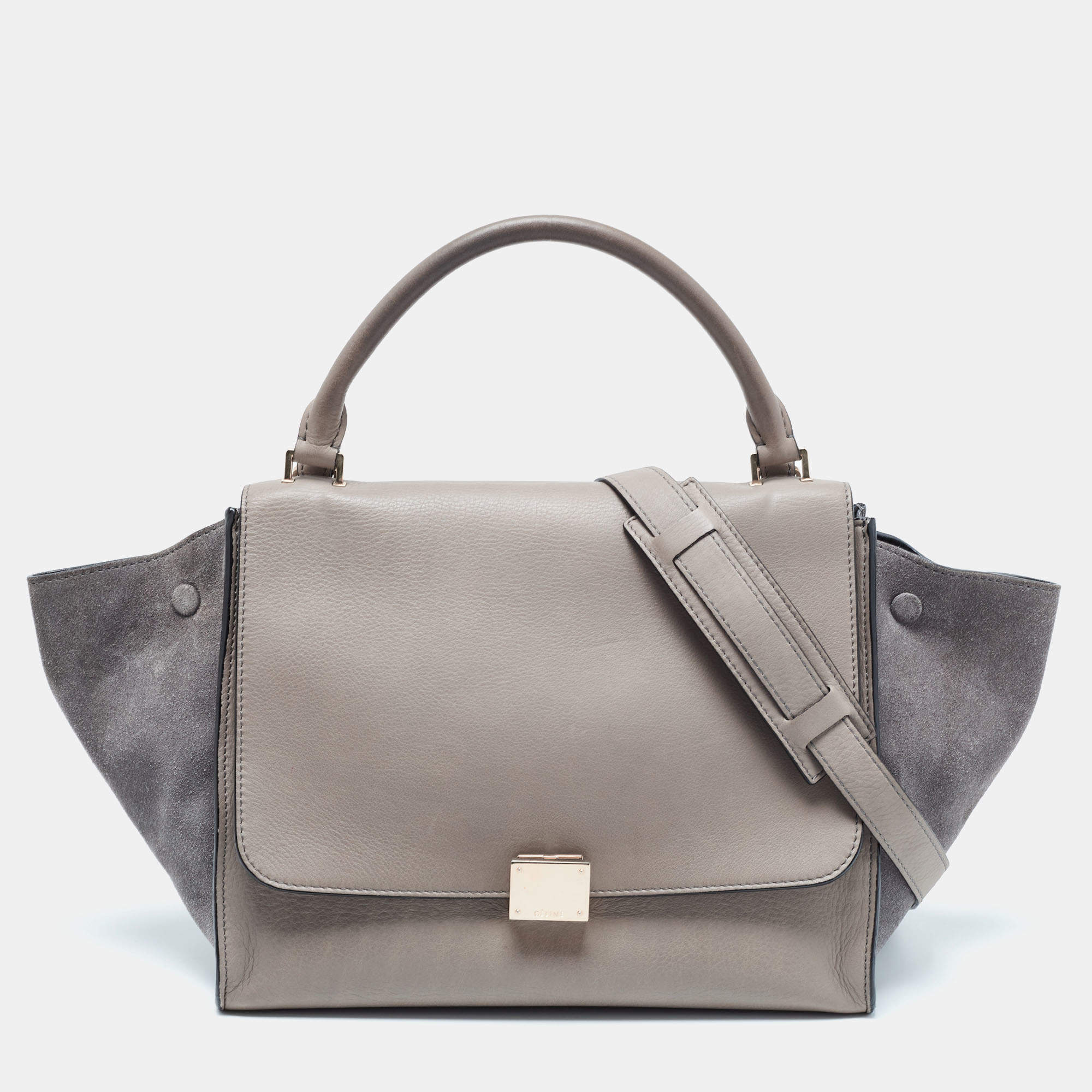 Pre Owned Celine Grey Leather and Suede Medium Trapeze Bag