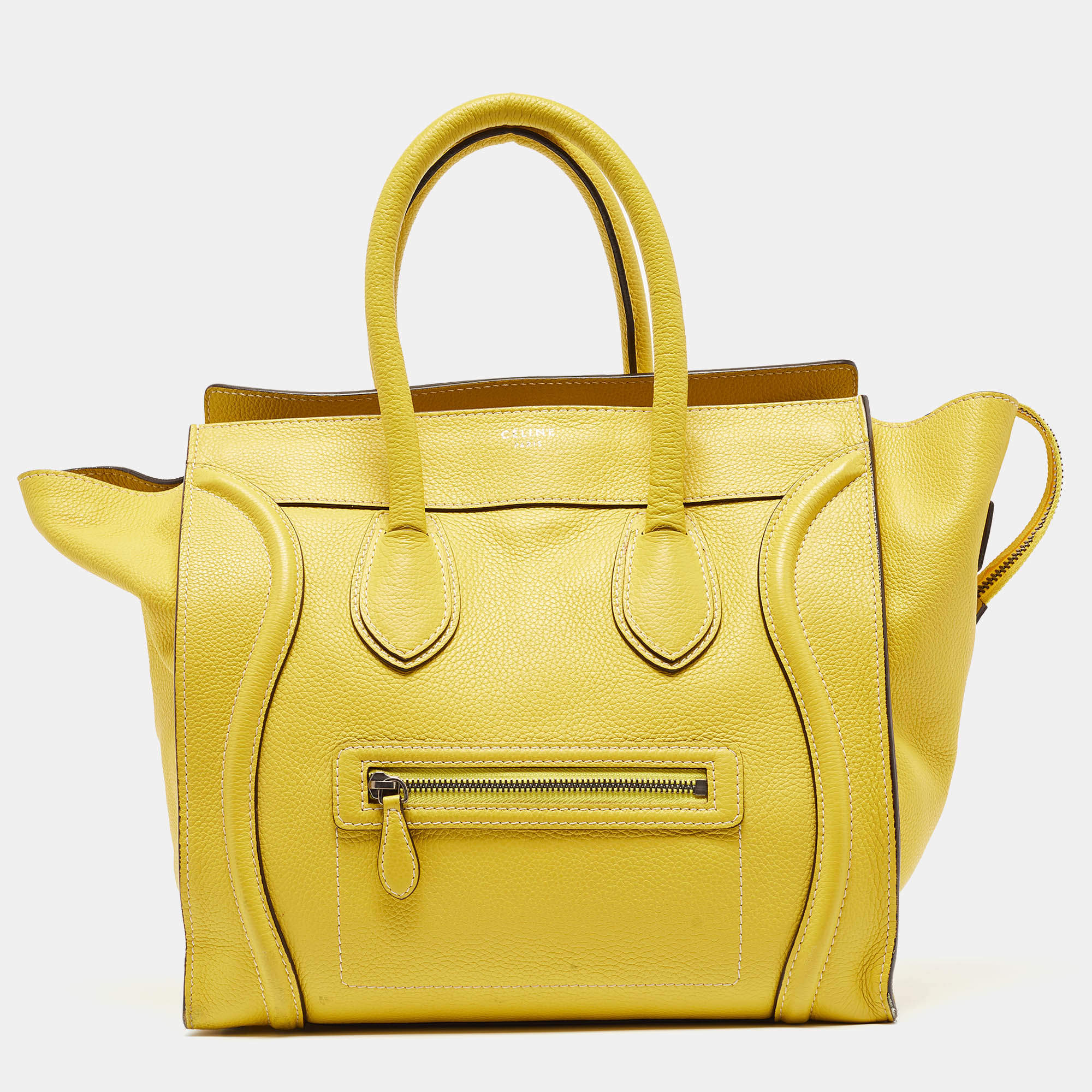 Pre Owned Celine Yellow Leather Mini Luggage Tote