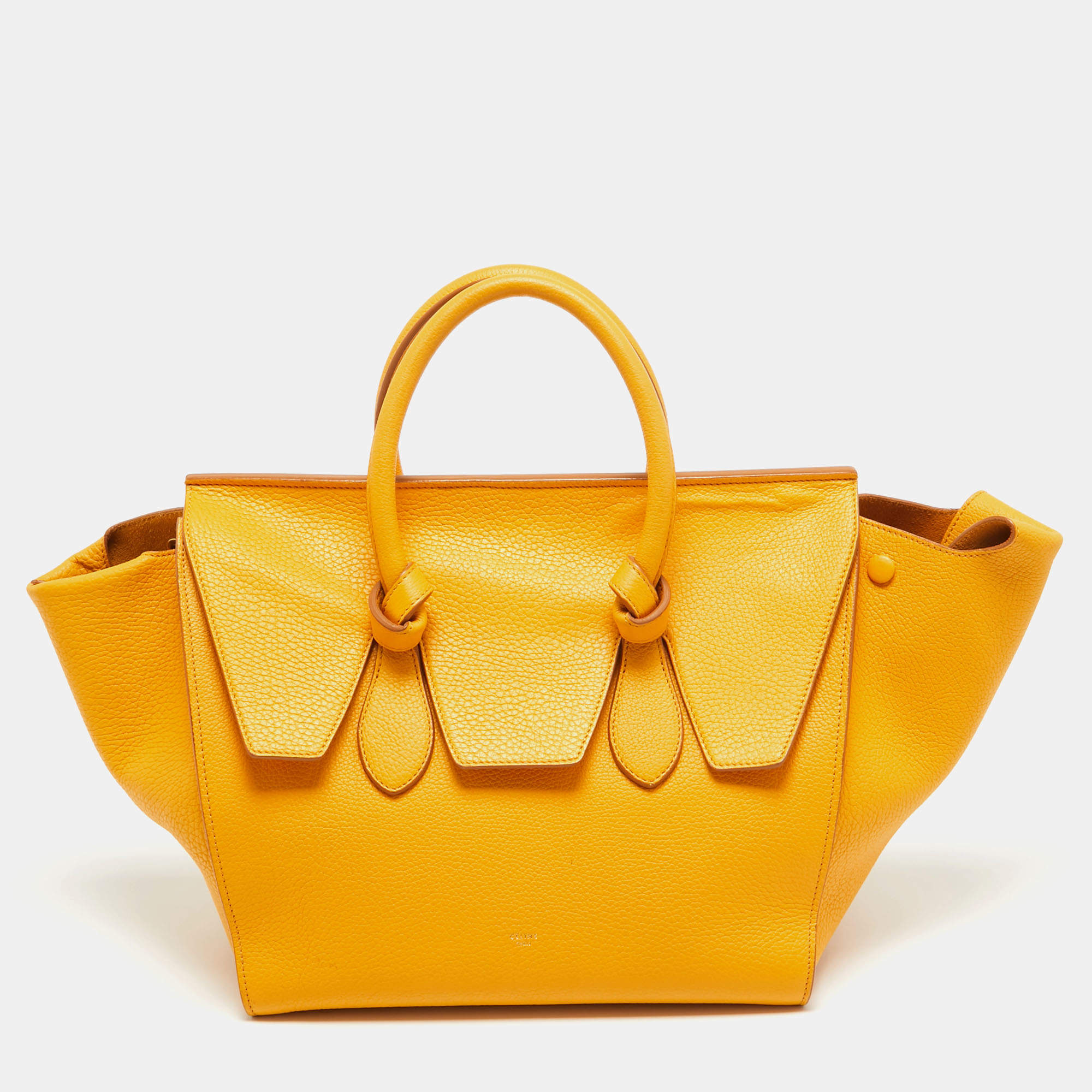 Celine Yellow Leather Small Tie Tote w/Pouch