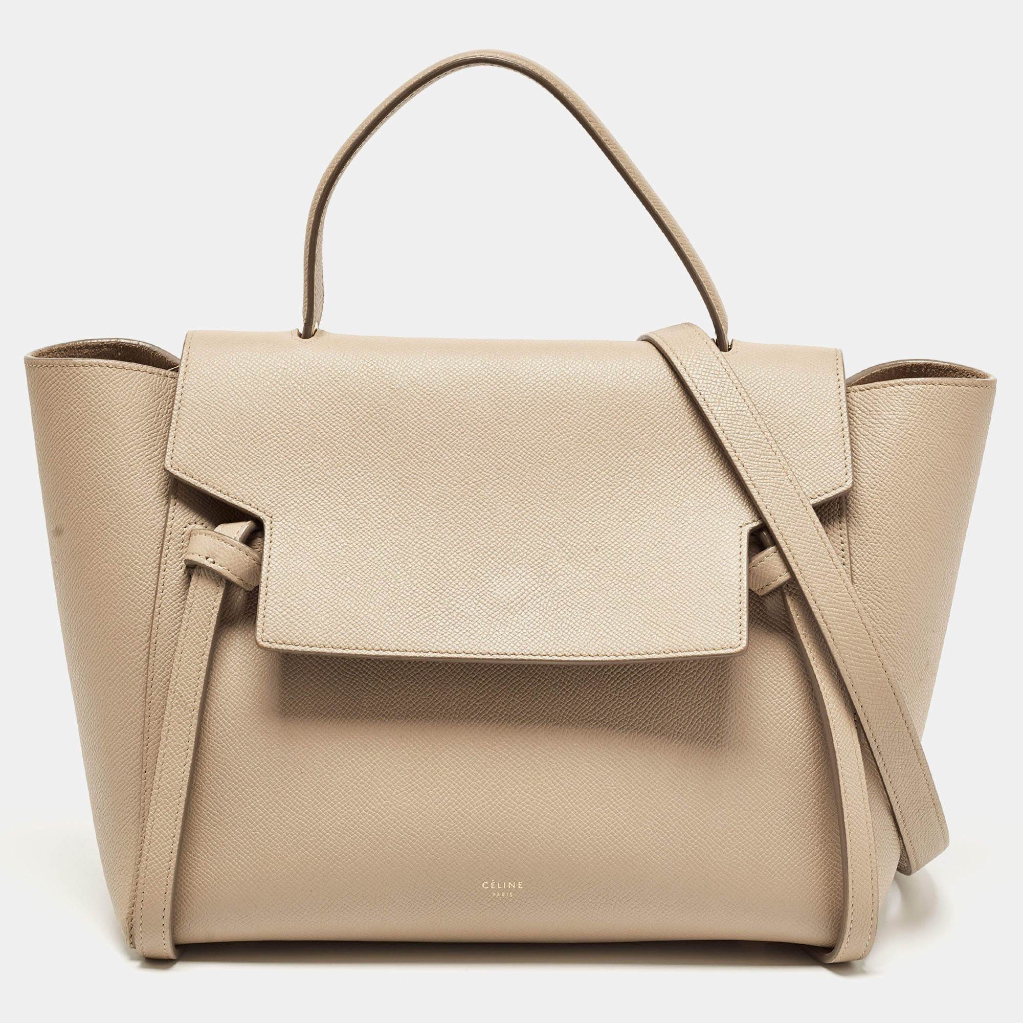 Pre Owned Celine Beige Leather Mini Belt Top Handle Bag