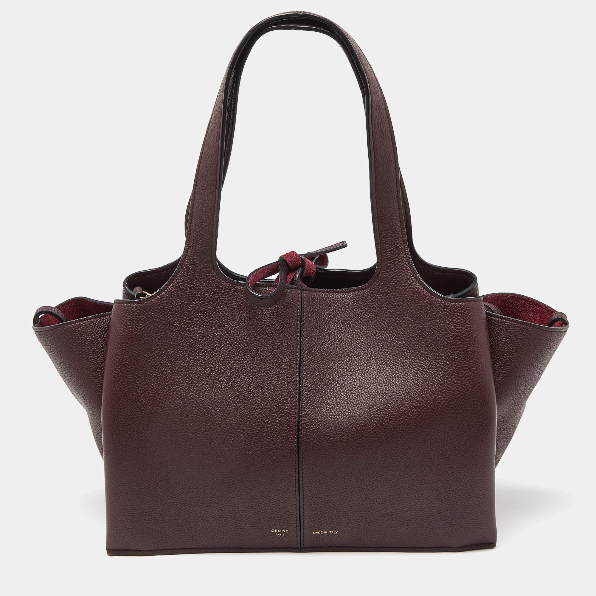 Pre Owned Celine Burgundy Leather Small Tri-Fold Tote