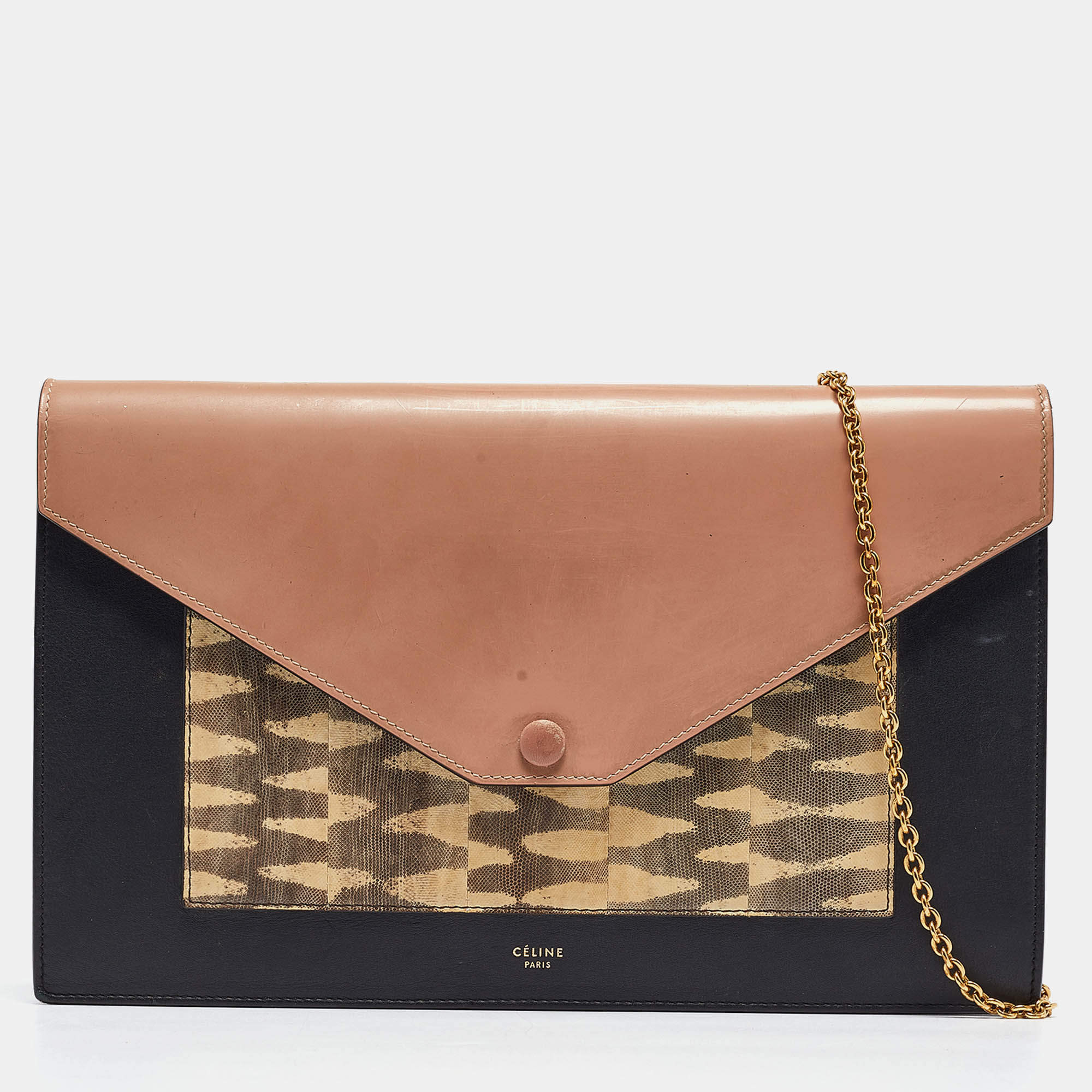 Pre Owned Celine Multicolor Leather and Karung Pocket Envelope Shoulder Bag