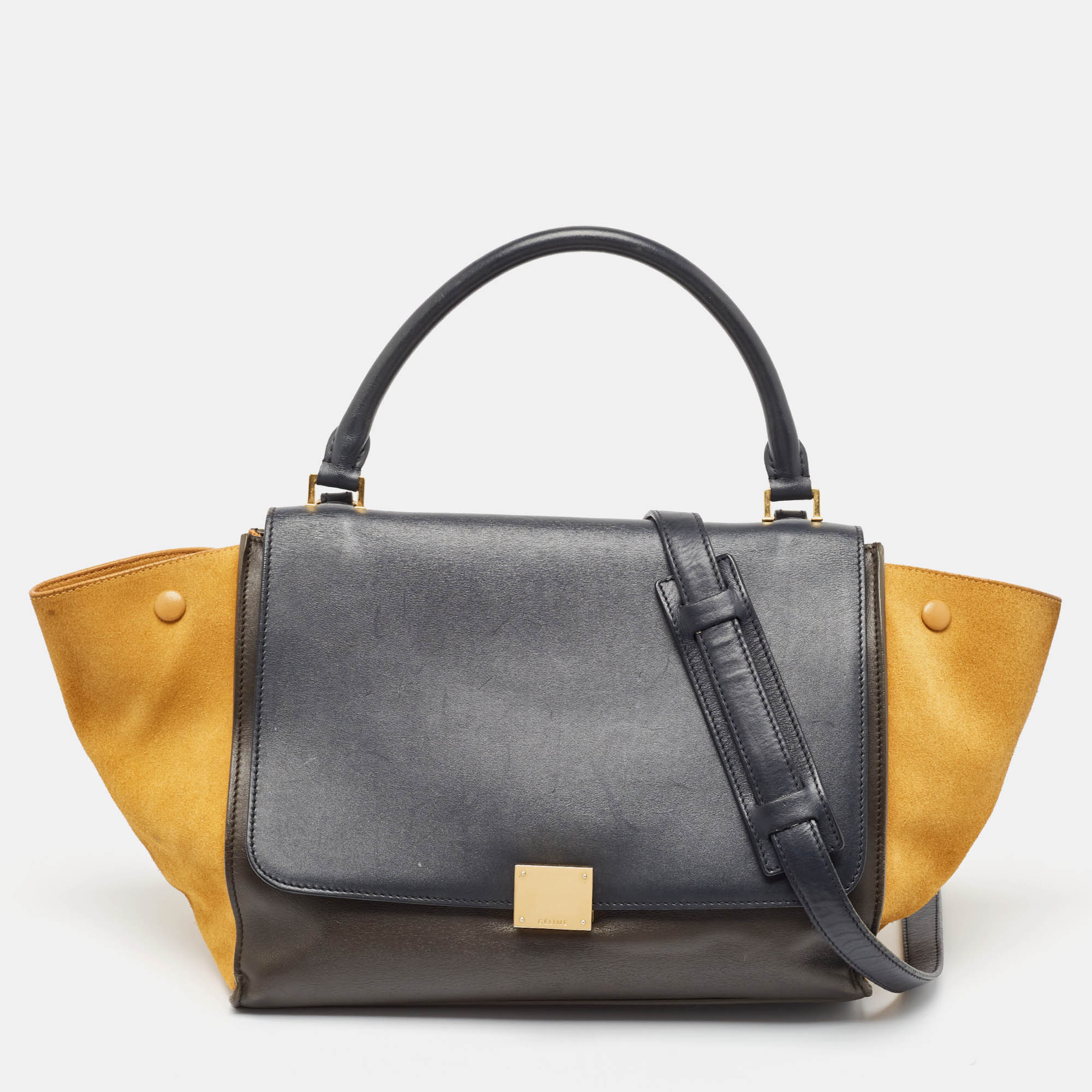 مملوكة مسبقًا Celine Tricolor Leather and Suede Medium Trapeze Top Handle Bag