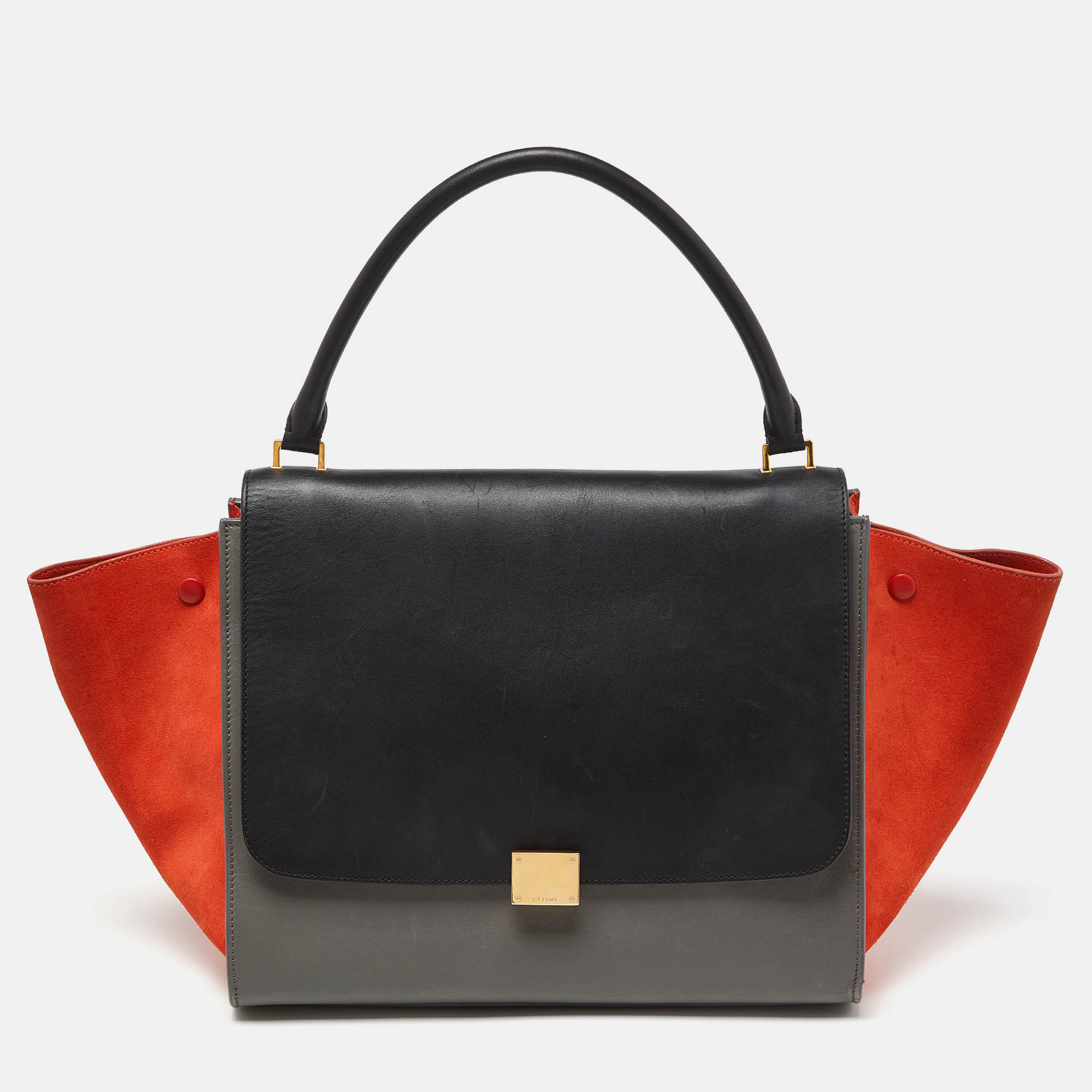 مملوكة مسبقًا Celine Tricolor Leather and Suede Large Trapeze Bag
