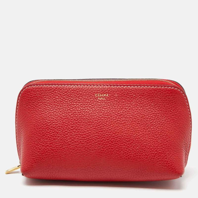 Pre Owned Celine Red Leather Cosmetic Pouch