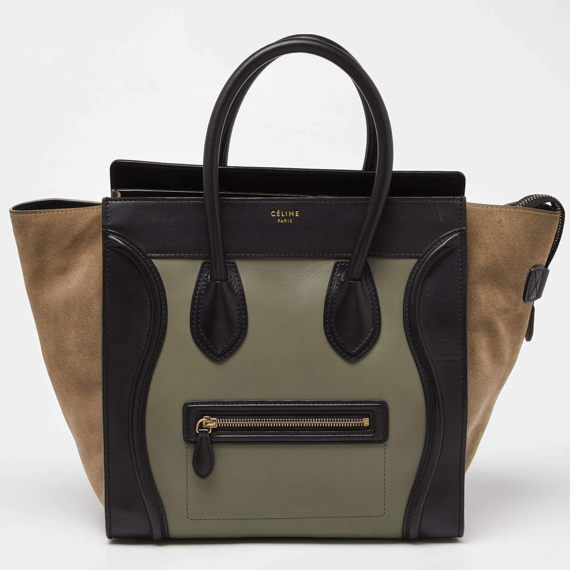 Pre Owned Celine Tricolor Leather and Suede Mini Luggage Tote