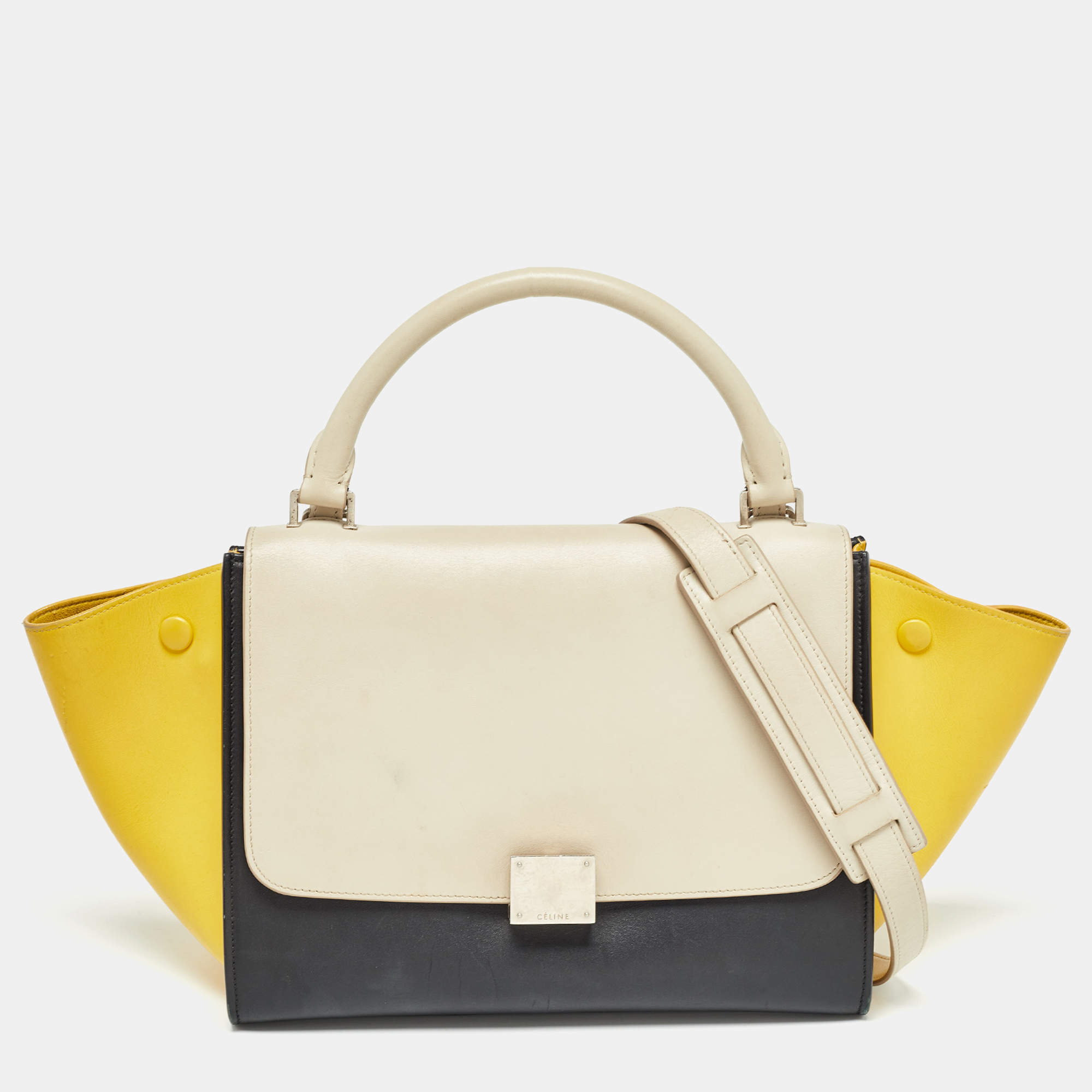 Pre Owned Celine Tricolor Leather Small Trapeze Top Handle Bag