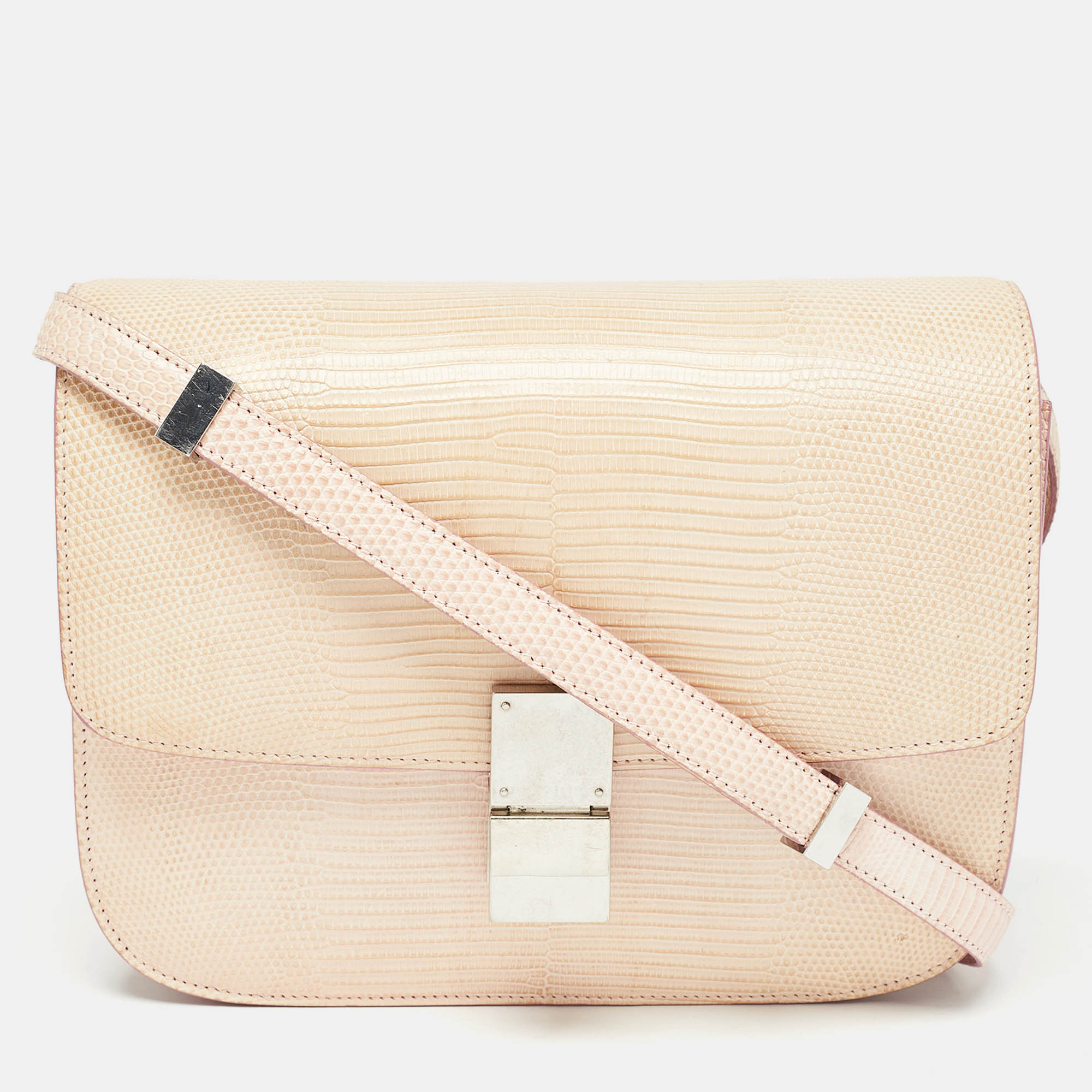 Celine Pink Lizard Medium Classic Box Shoulder Bag