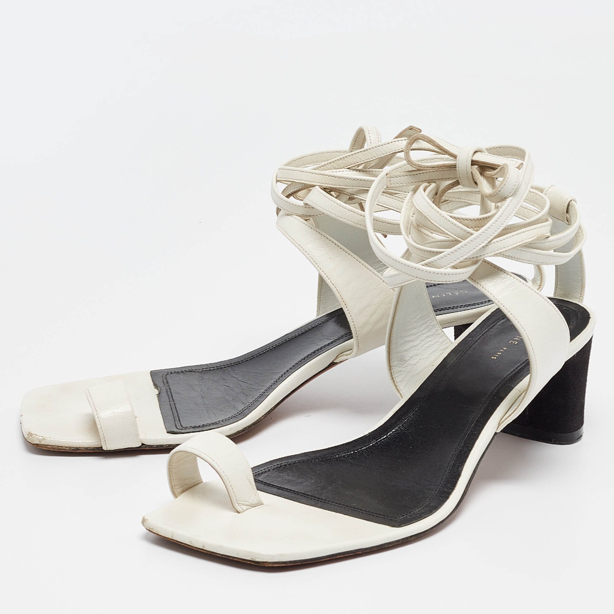 Celine White Leather Toe Ring Ankle Wrap Sandals Size 37.5 Celine TLC