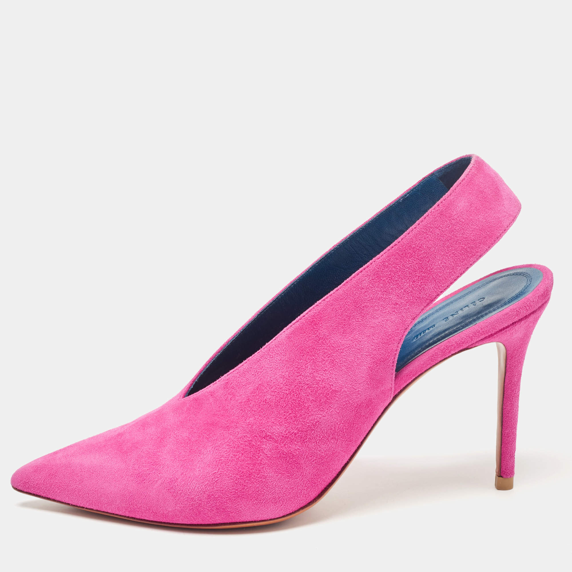 مملوكة مسبقًا Celine Pink Suede V Neck Slingback Pumps Size 38
