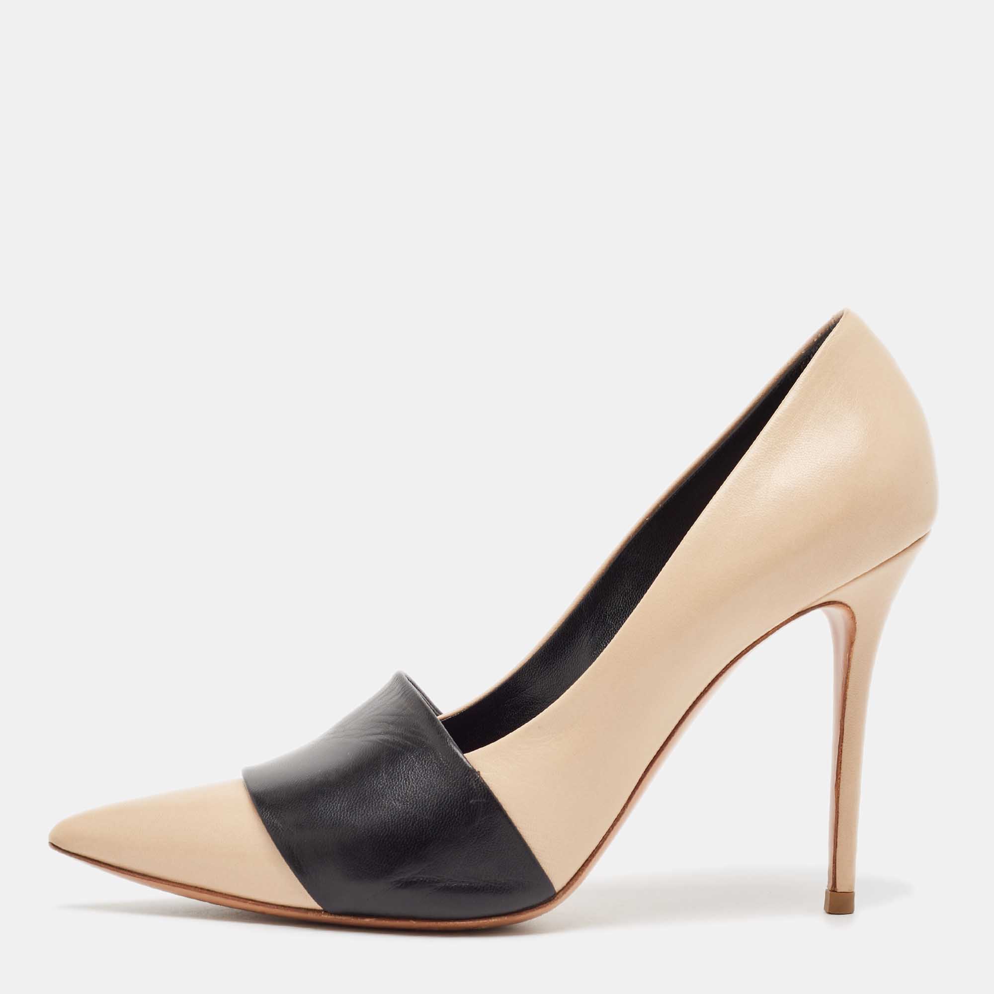 Celine Beige/Black Leather Pointed Toe Pumps Size 39