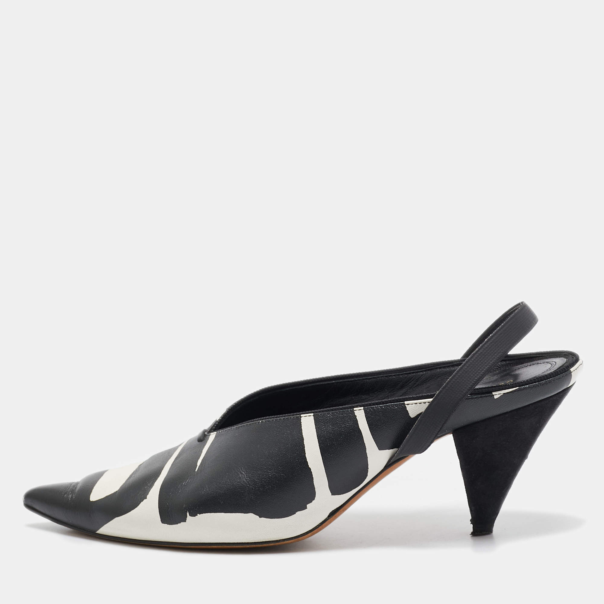 Celine Black/White Leather Pointed Toe Slingback Pumps Size 37.5