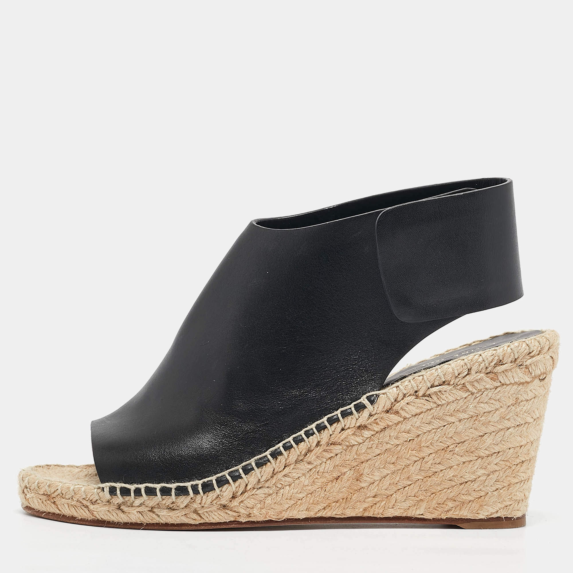 Celine Black Leather Espadrille Wedge Sandals Size 39