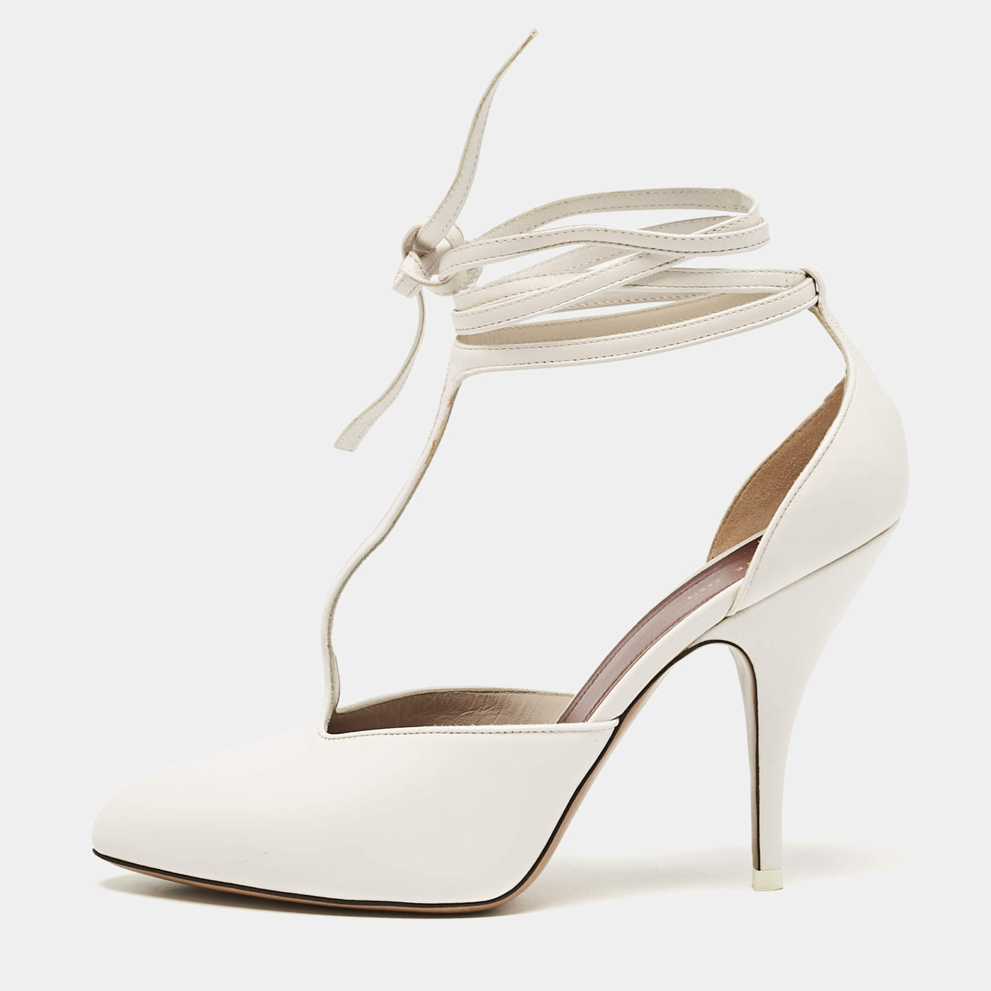 Celine White Leather Night Out Ankle Tie Pumps Size 38