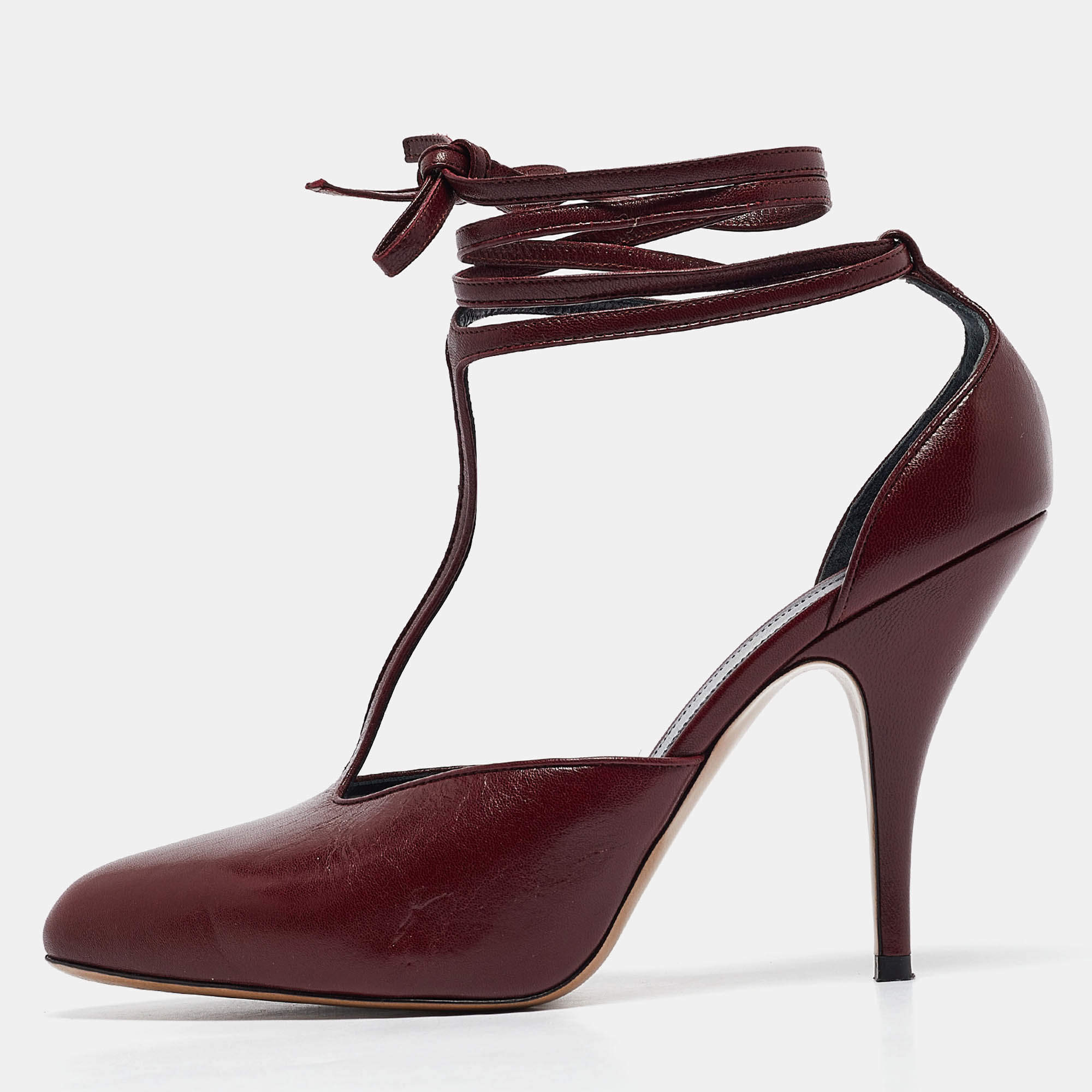 Pre Owned Celine Burgundy Leather Night Out Pumps Size 38.5
