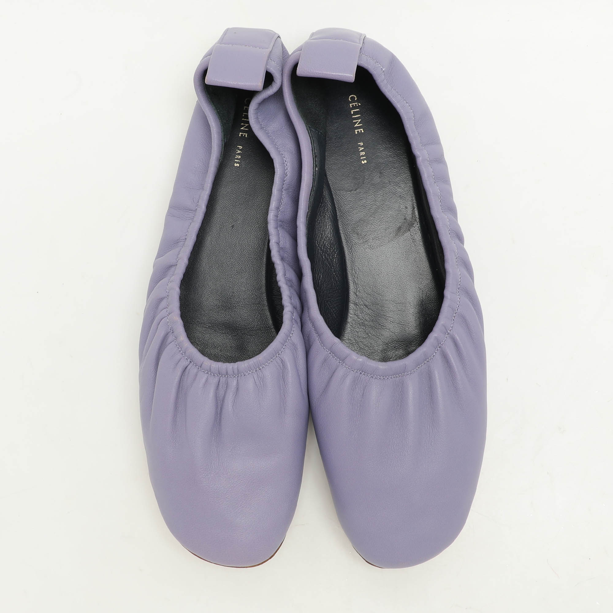 Celine Purple Leather Scrunch Ballet Flats Size 37.5 Celine