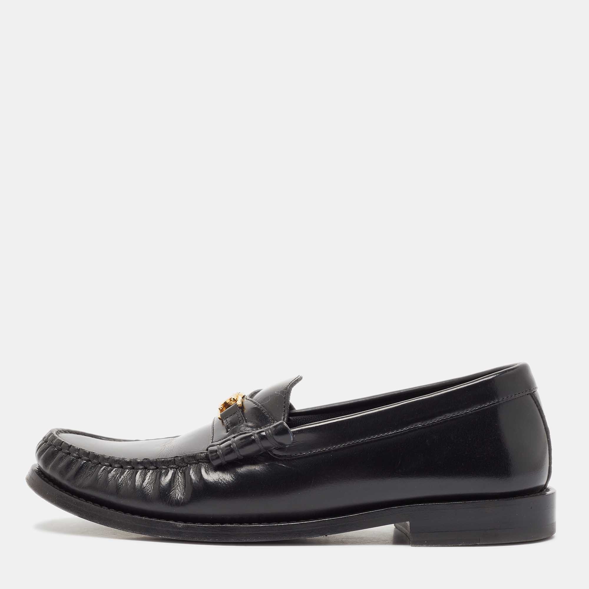 Celine Black Leather Luco Triomphe Chain Loafers Size 36