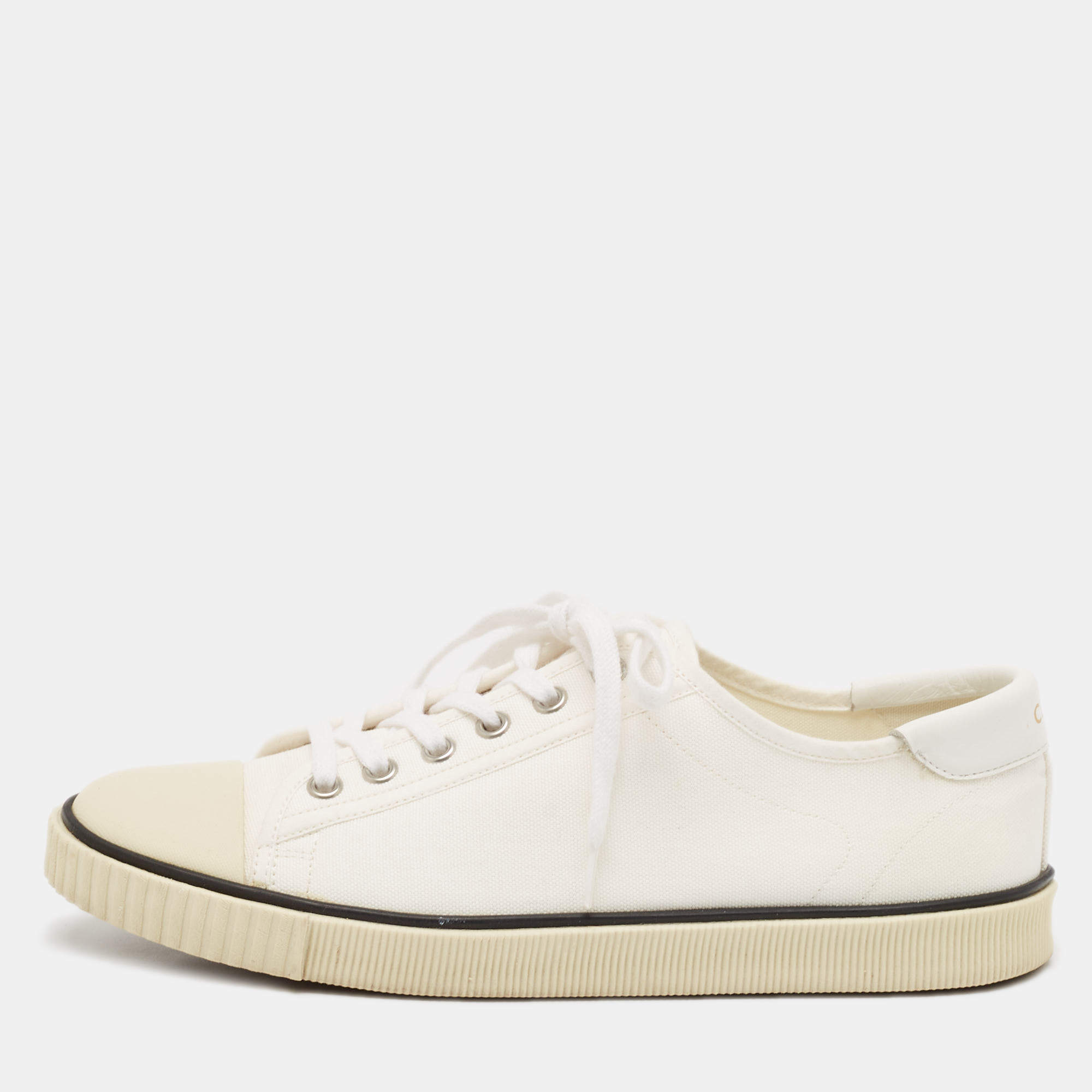 Celine White Canvas and Rubber Blank Lace Up Sneakers Size 39