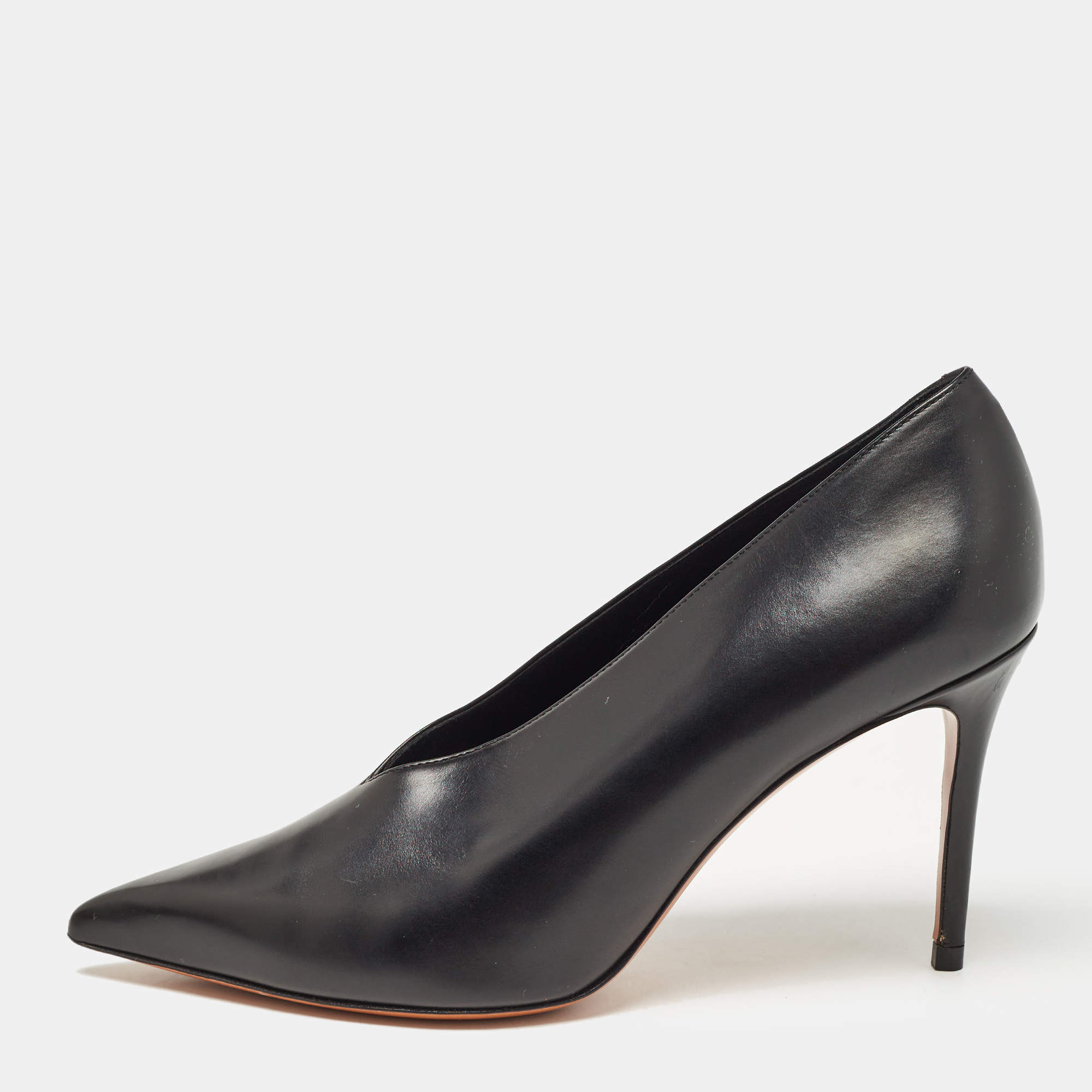 Celine Black Leather V Neck Pumps Size 37.5