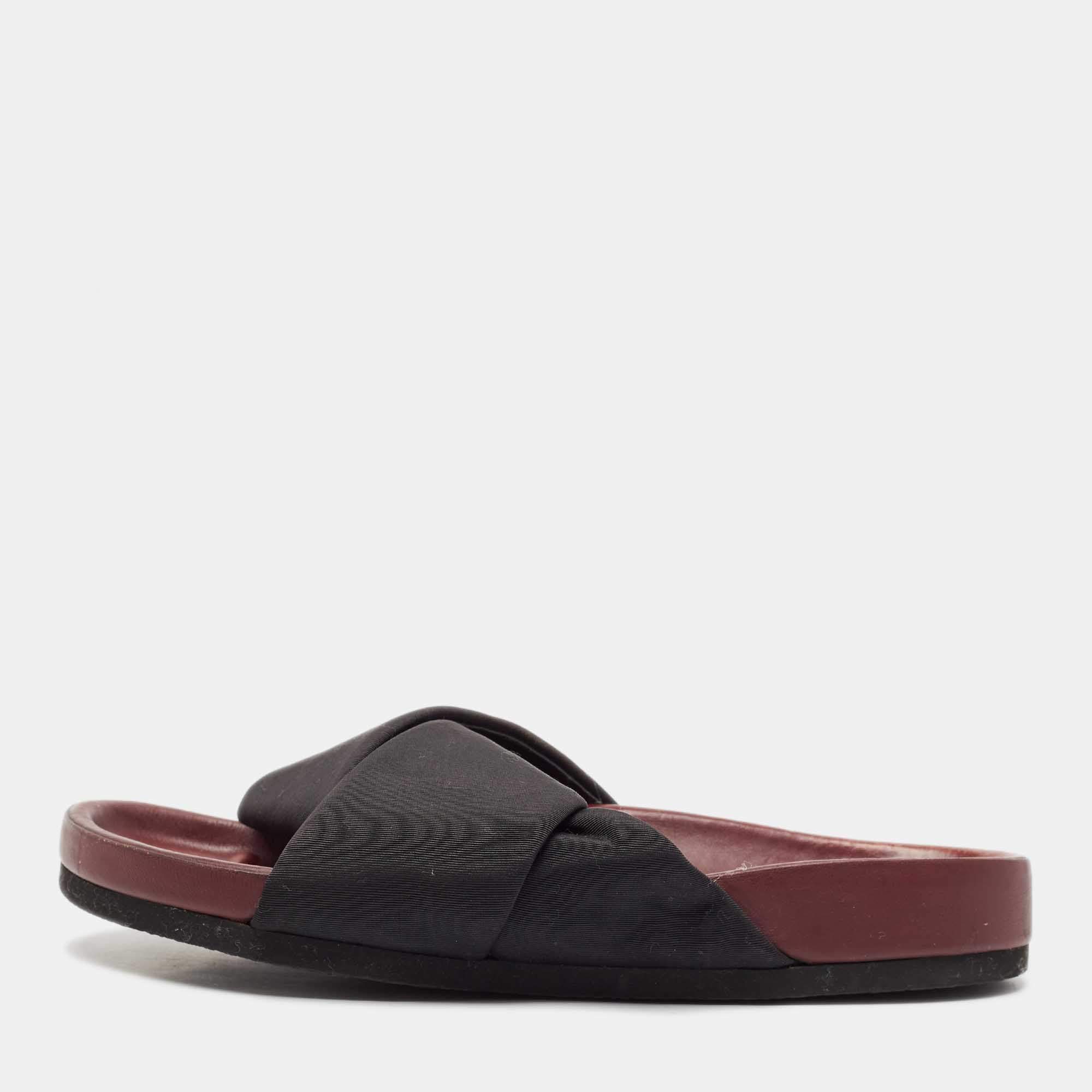 Celine Black Neoprene Crossover Flat Slides Size 37