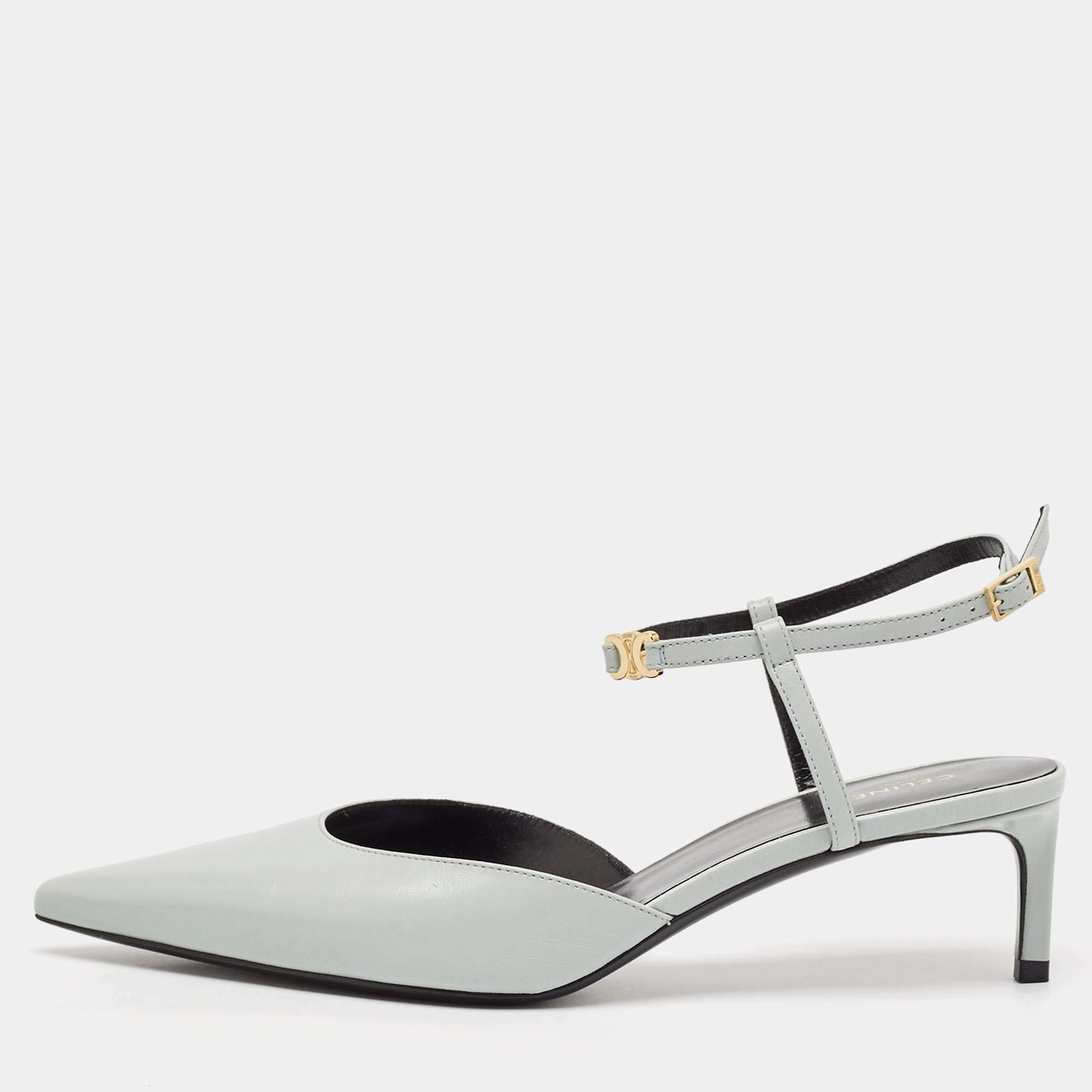 مملوكة مسبقًا Celine Blue Leather Pointed Toe Slingback Pumps Size 37